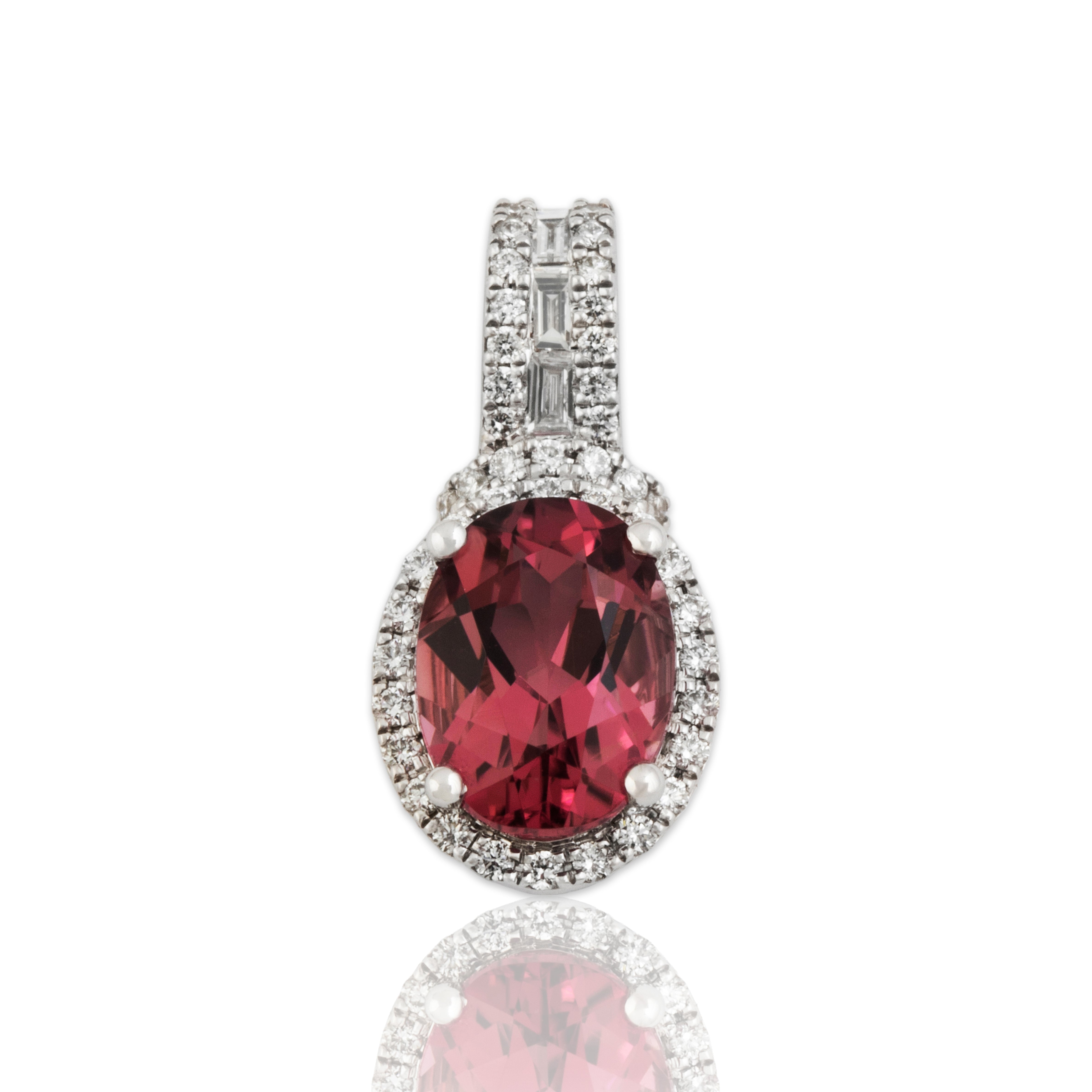 Estate 14k White Gold 1.2ct Tourmaline .275cttw Diamond Elegant Oval Pendant - Close-up view