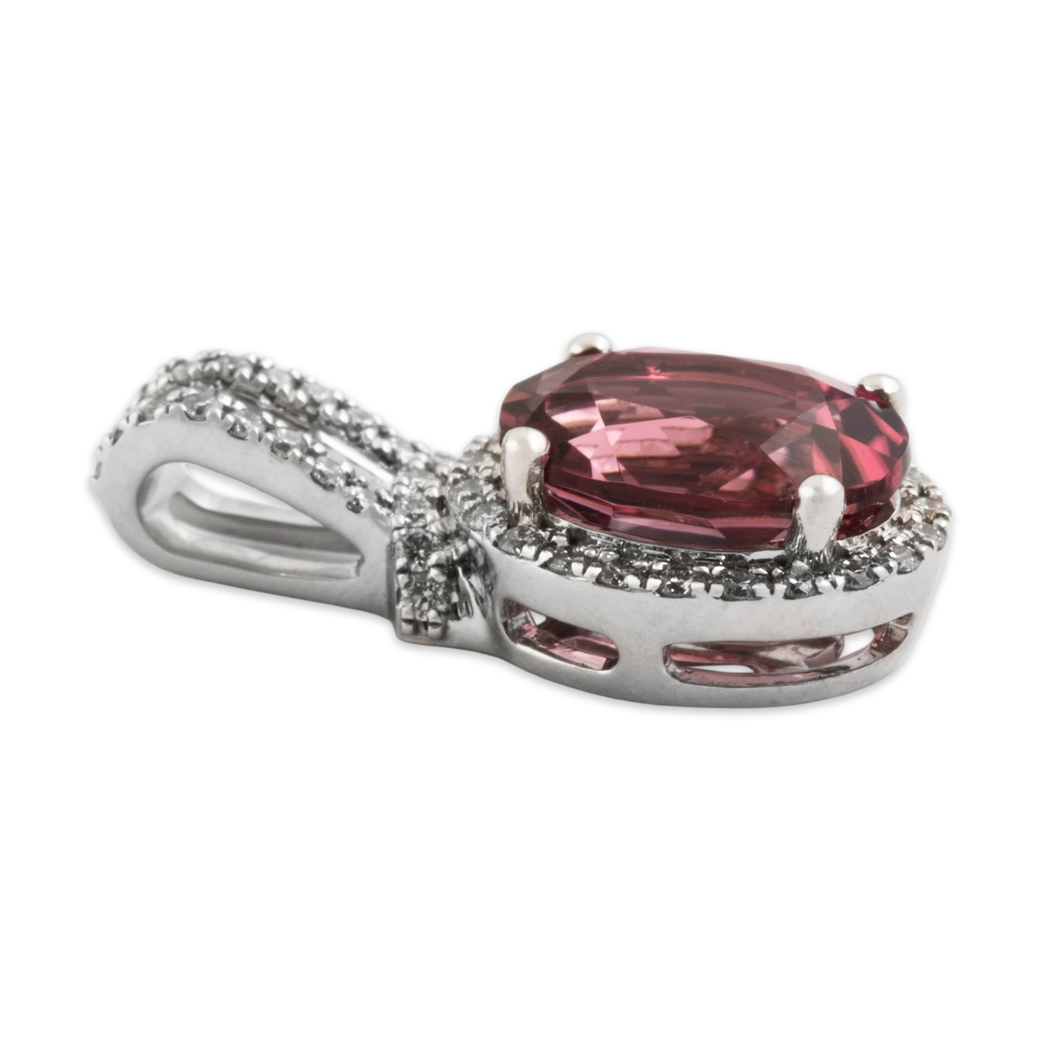 Estate 14k White Gold 1.2ct Tourmaline .275cttw Diamond Elegant Oval Pendant - Side view