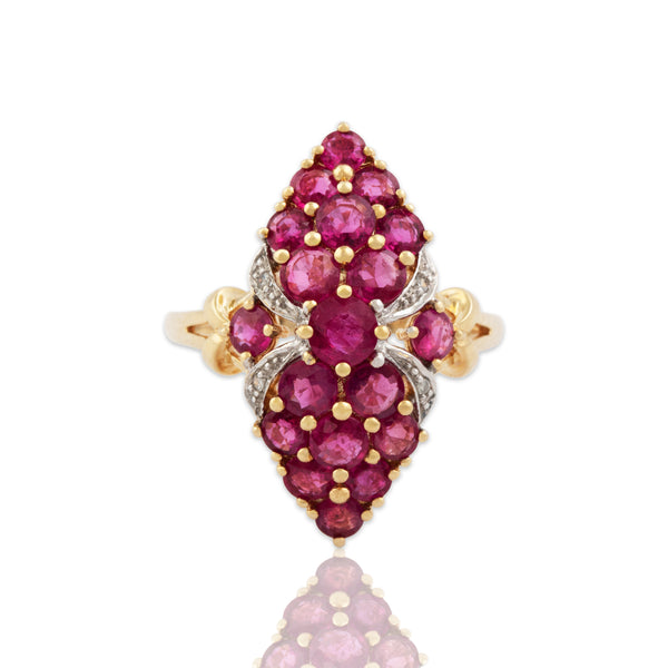 Vintage 10k Yellow Gold 2cttw Ruby Diamond Navette Statement Ring 7.00