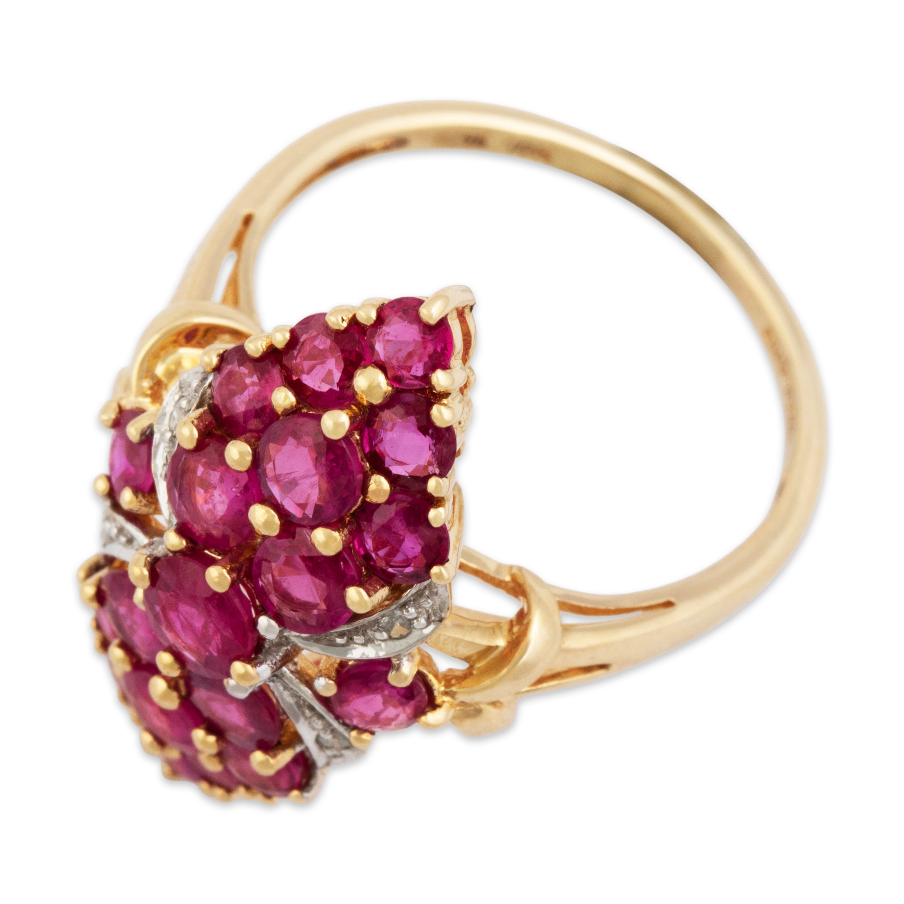 Vintage 10k Yellow Gold 2cttw Ruby Diamond Navette Statement Ring - Overall view