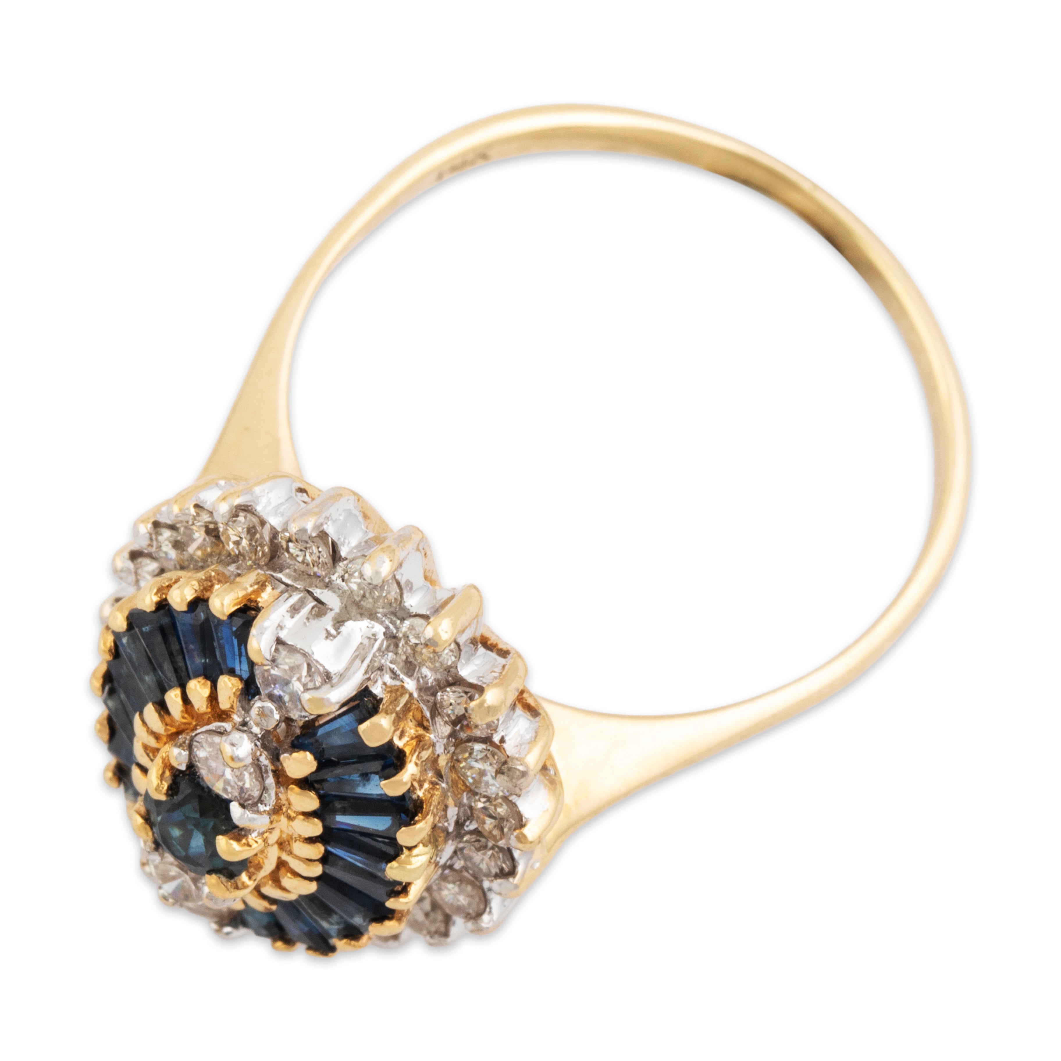 Vintage 14k Yellow Gold Sapphire Diamond Mixed-Cut Fanning Ring - Overall view