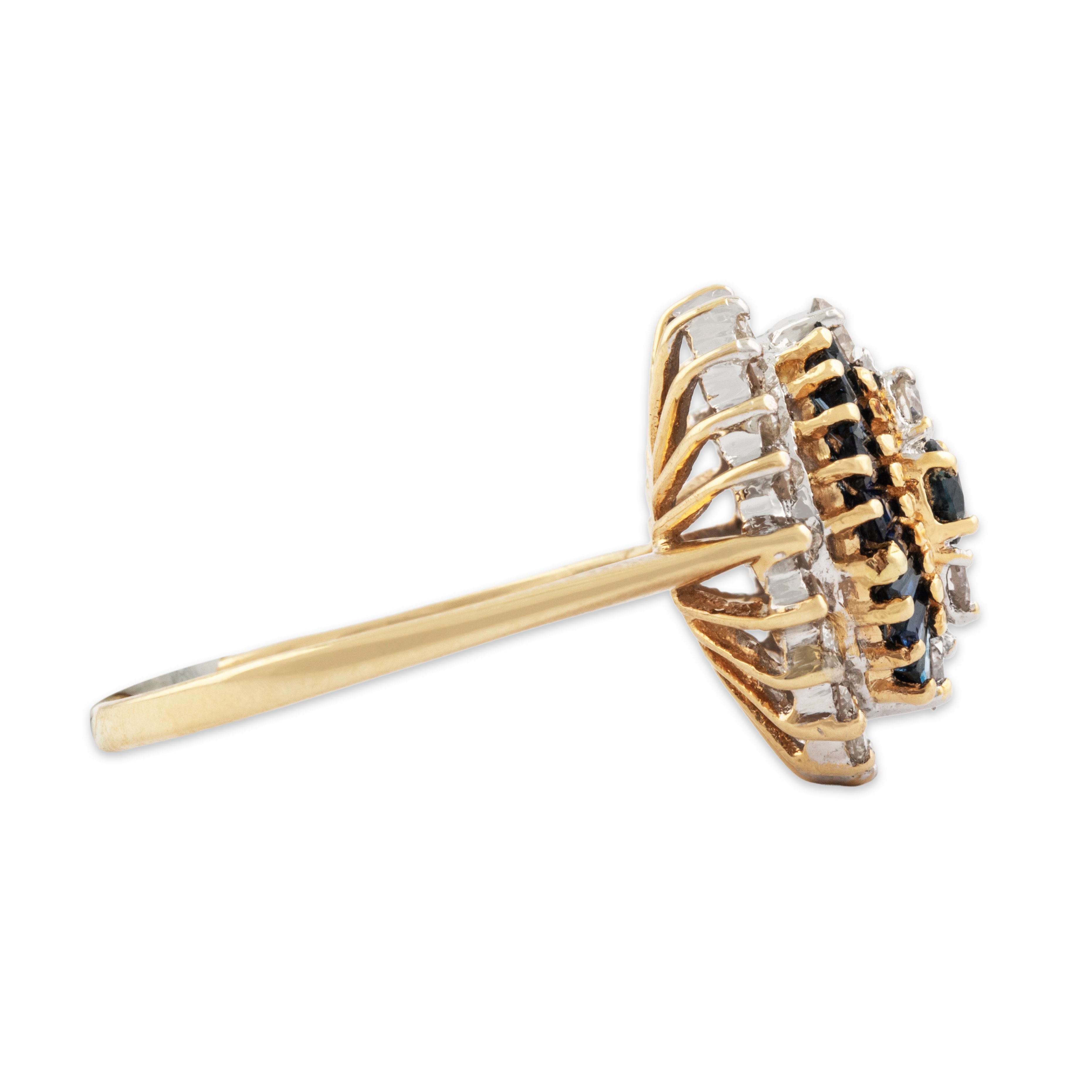 Vintage 14k Yellow Gold Sapphire Diamond Mixed-Cut Fanning Ring - Side view