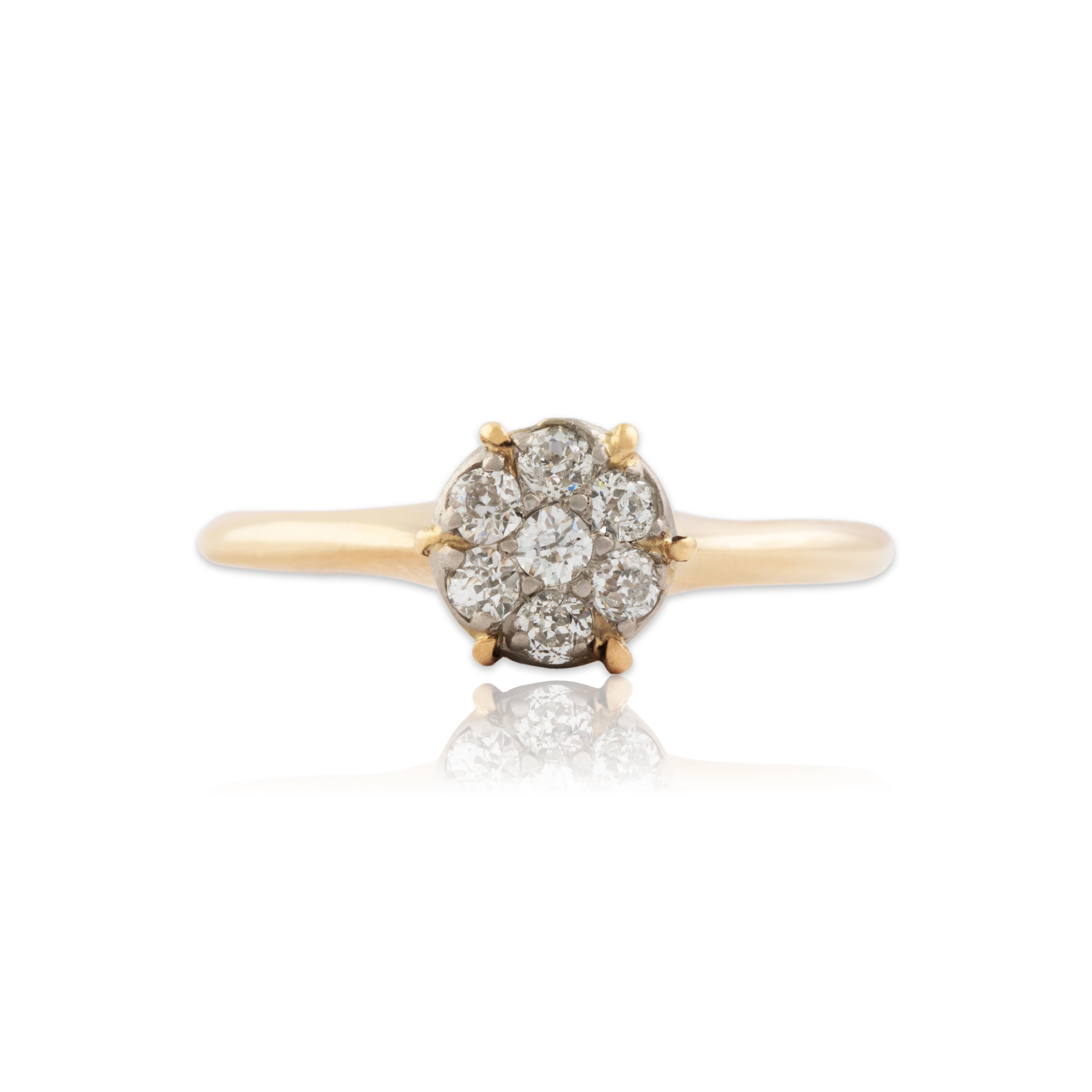Antique 14k Yellow Gold .273cttw Old Mine Diamond Beautiful Tall Cluster Ring - Close-up view