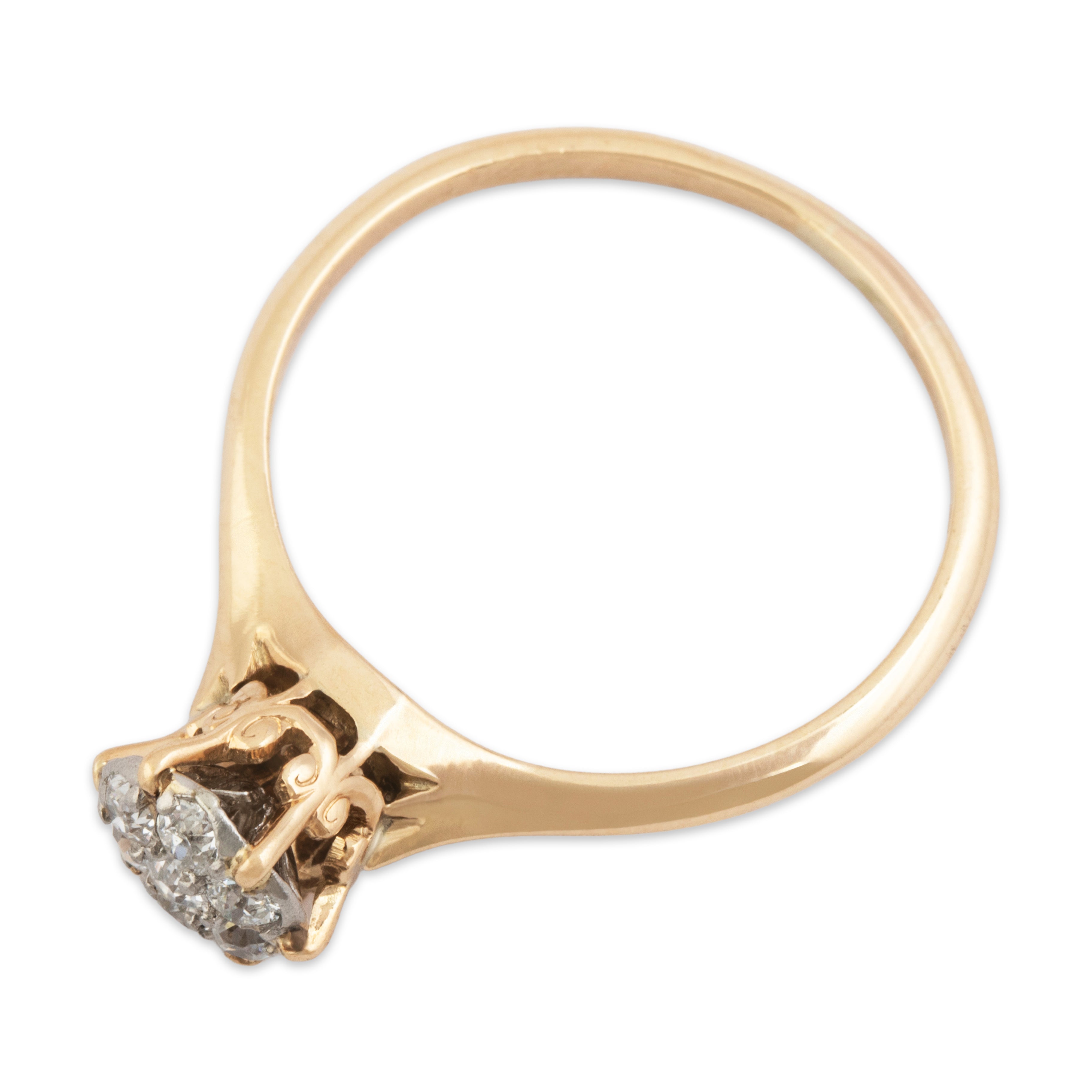 Antique 14k Yellow Gold .273cttw Old Mine Diamond Beautiful Tall Cluster Ring - Overall view