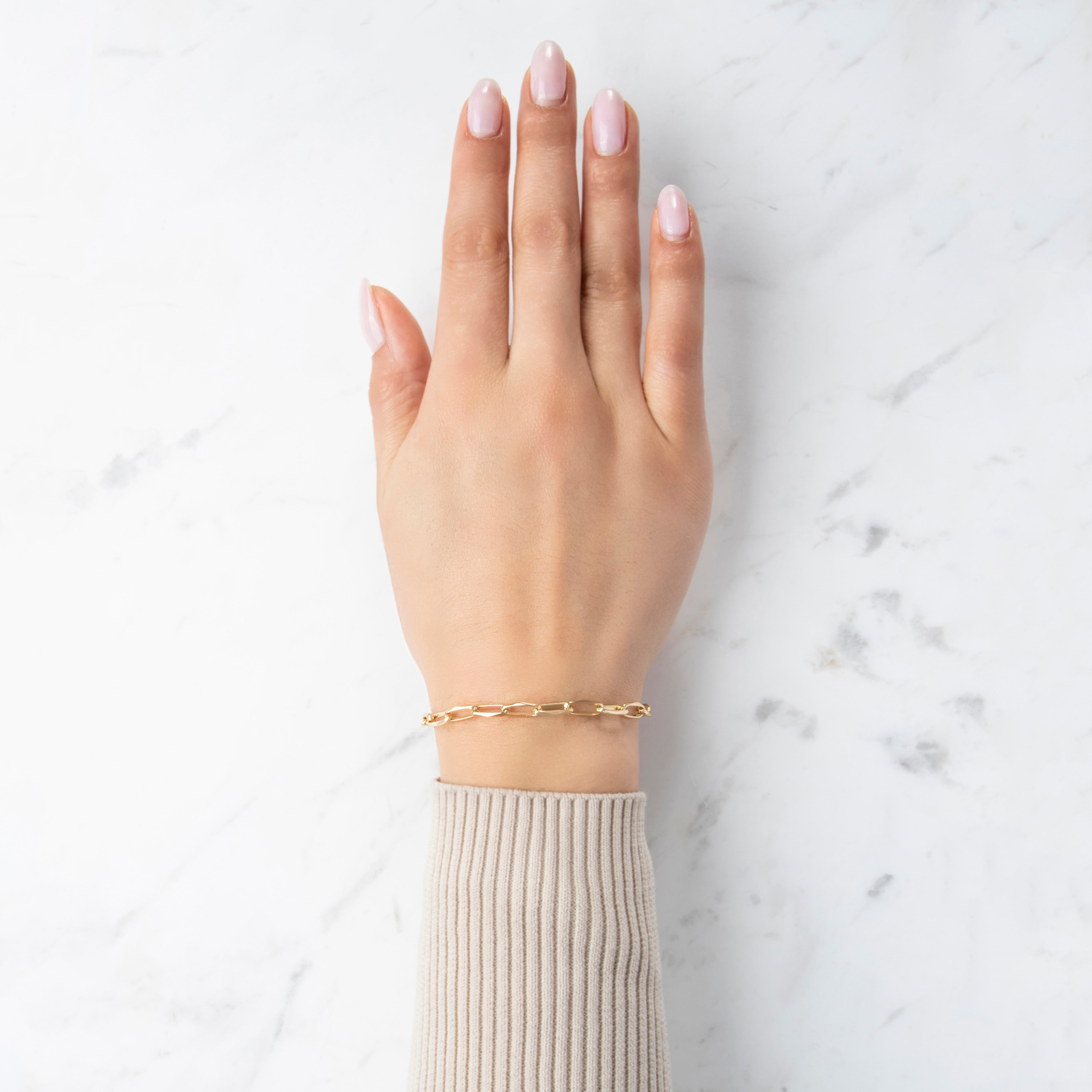 Vintage 14k Yellow Gold Long Geometric Cable Bracelet - On model view