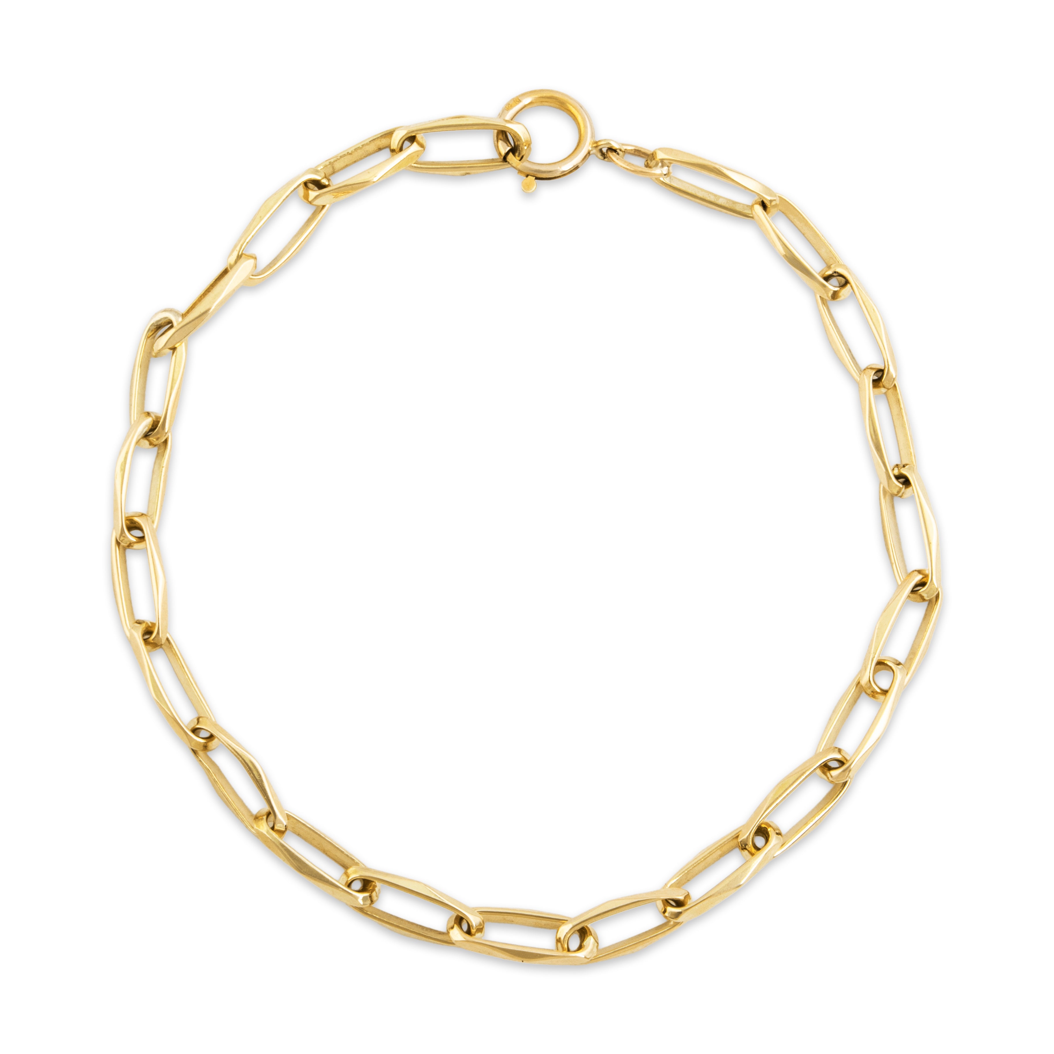 Vintage 14k Yellow Gold Long Link Geometric Cable Bracelet 7.25