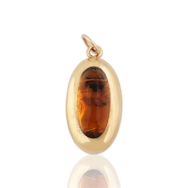 Antique 14k Yellow Gold Foil-Backed Citrine Bold Oval Cabochon Charm / Pendant