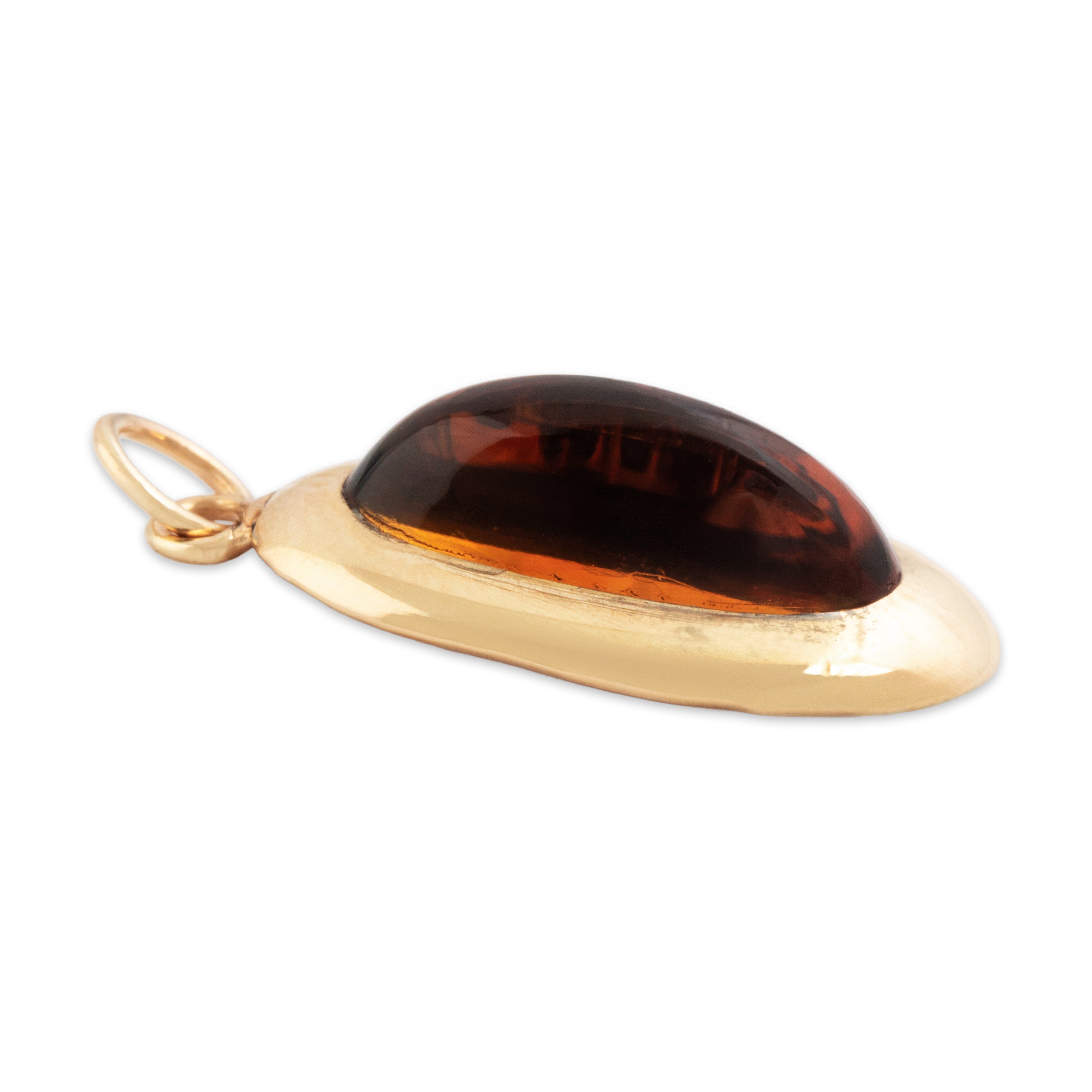 Antique 14k Yellow Gold Foil-Backed Citrine Bold Oval Cabochon Charm / Pendant - Side view