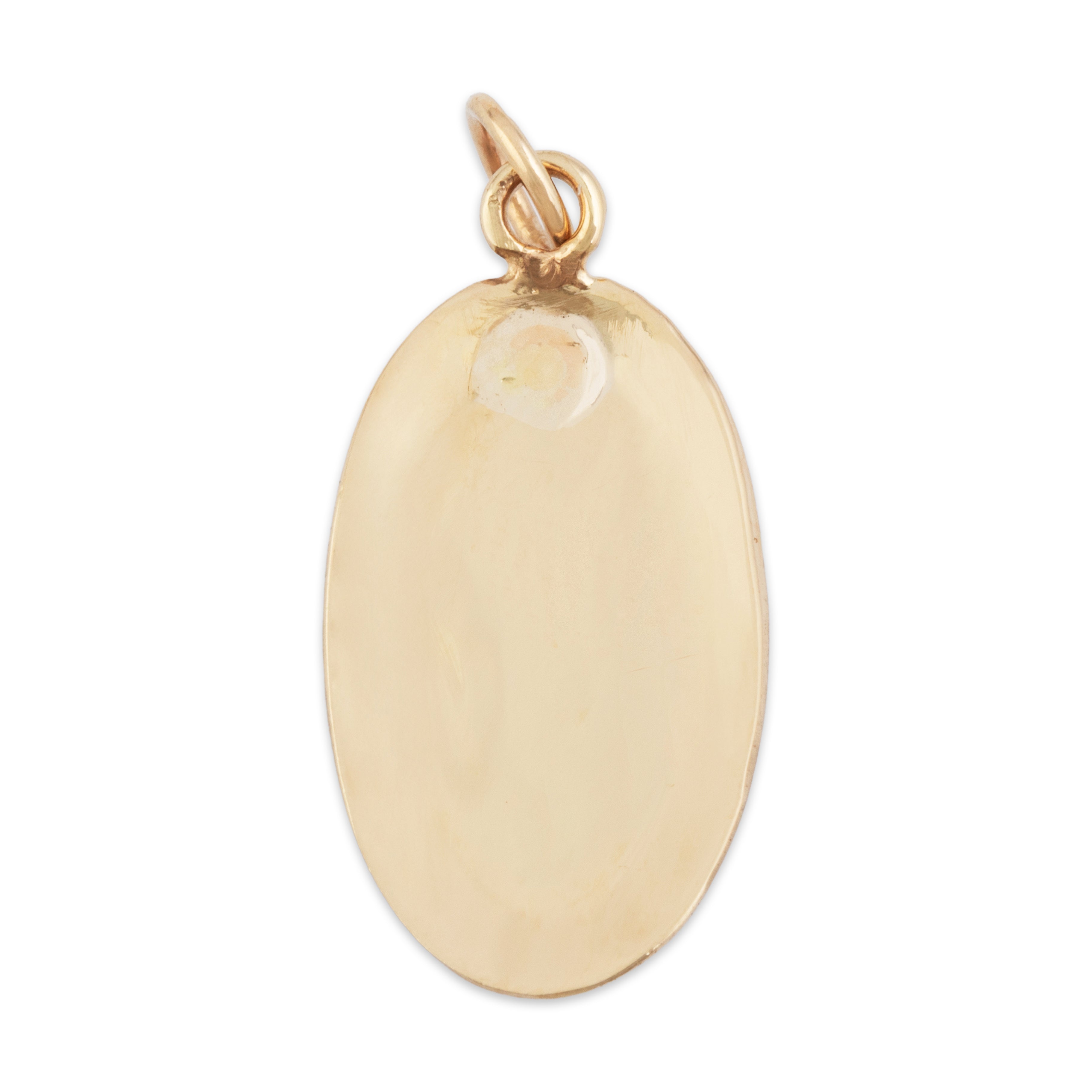 Antique 14k Yellow Gold Foil-Backed Citrine Bold Oval Cabochon Charm / Pendant - Back view