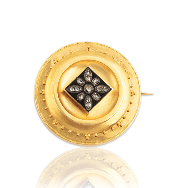 Victorian Antique French 18k Yellow Gold Rose Cut Diamond Superb Brooch / Pin