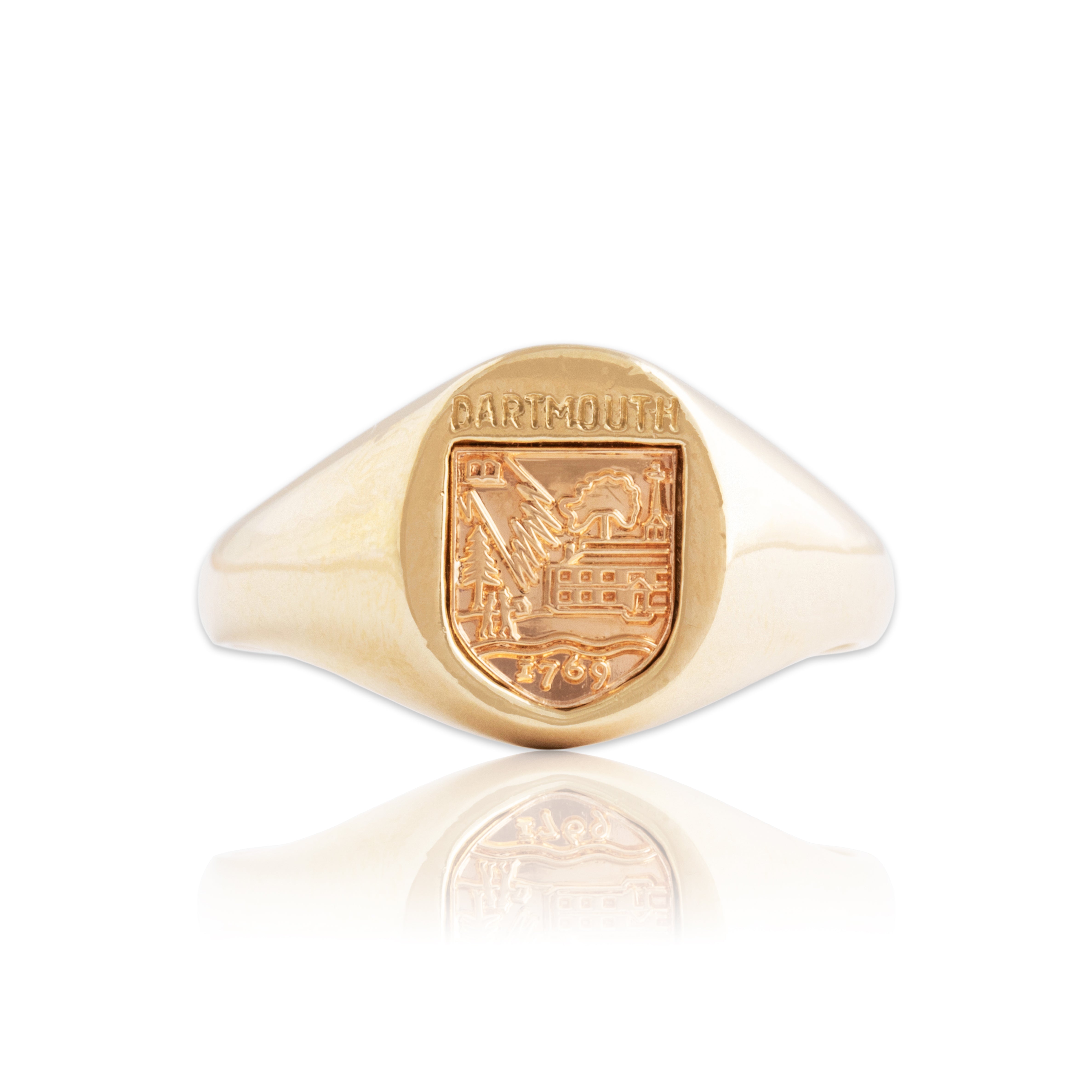Vintage Heavy 10k Yellow Gold Dartmouth College Signet Ring - Close-up view