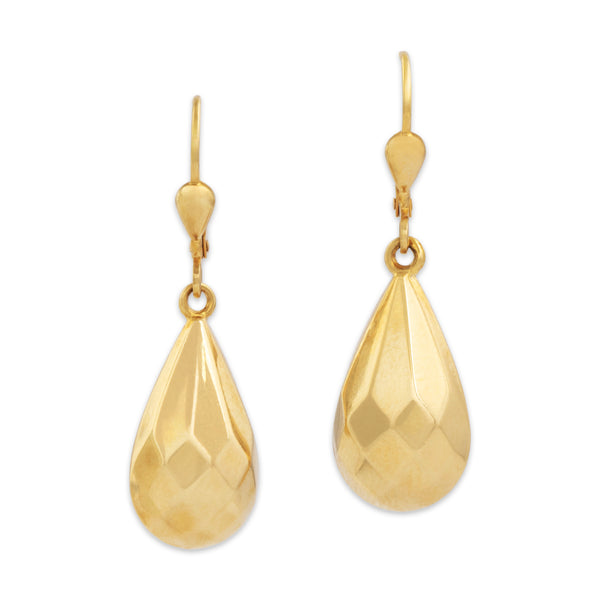 Estate Italian 18k Yellow Gold Elegant Faceted Teardrop Dangle Earrings