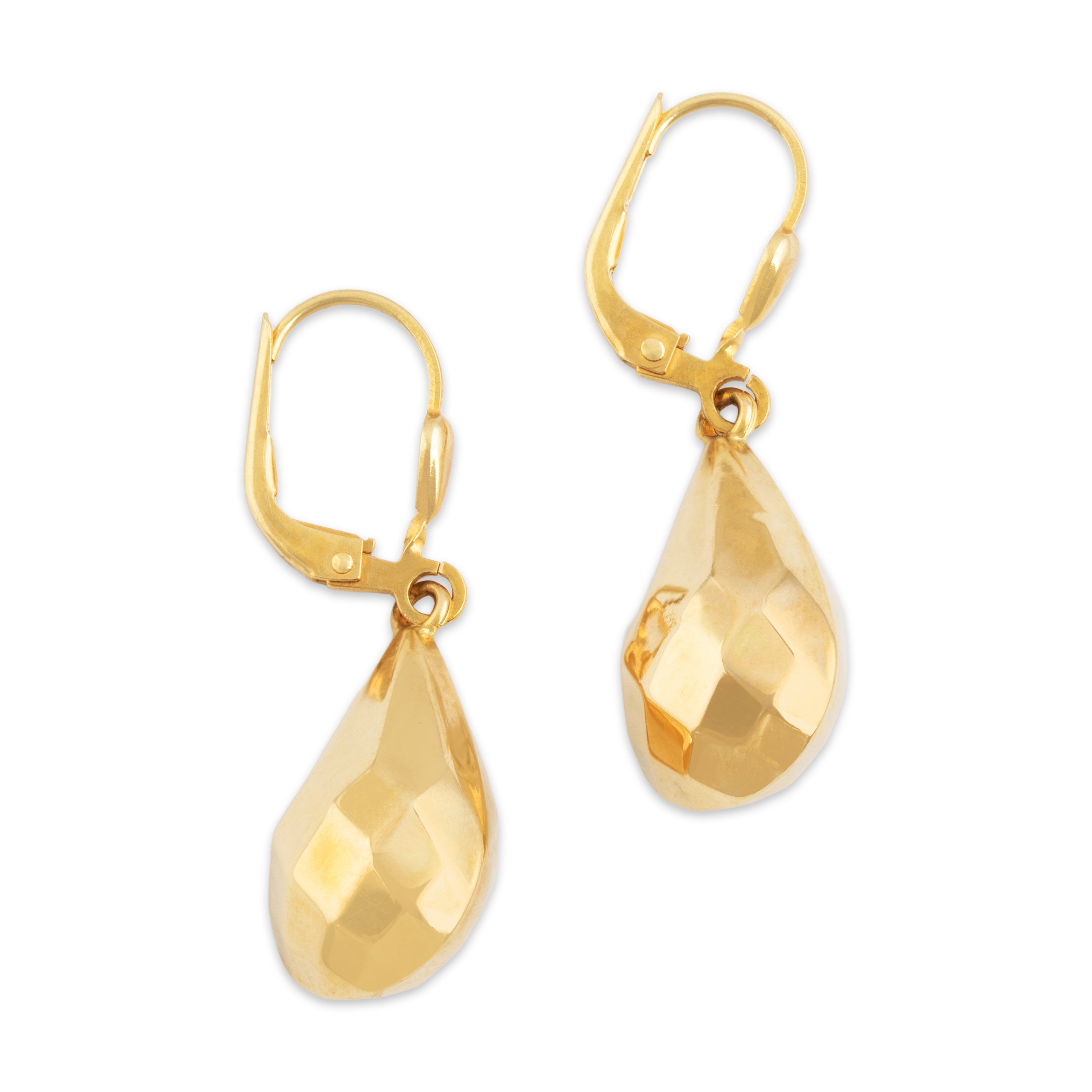 Estate Italian 18k Yellow Gold Crystalline Teardrop Dangle Earrings - Side view