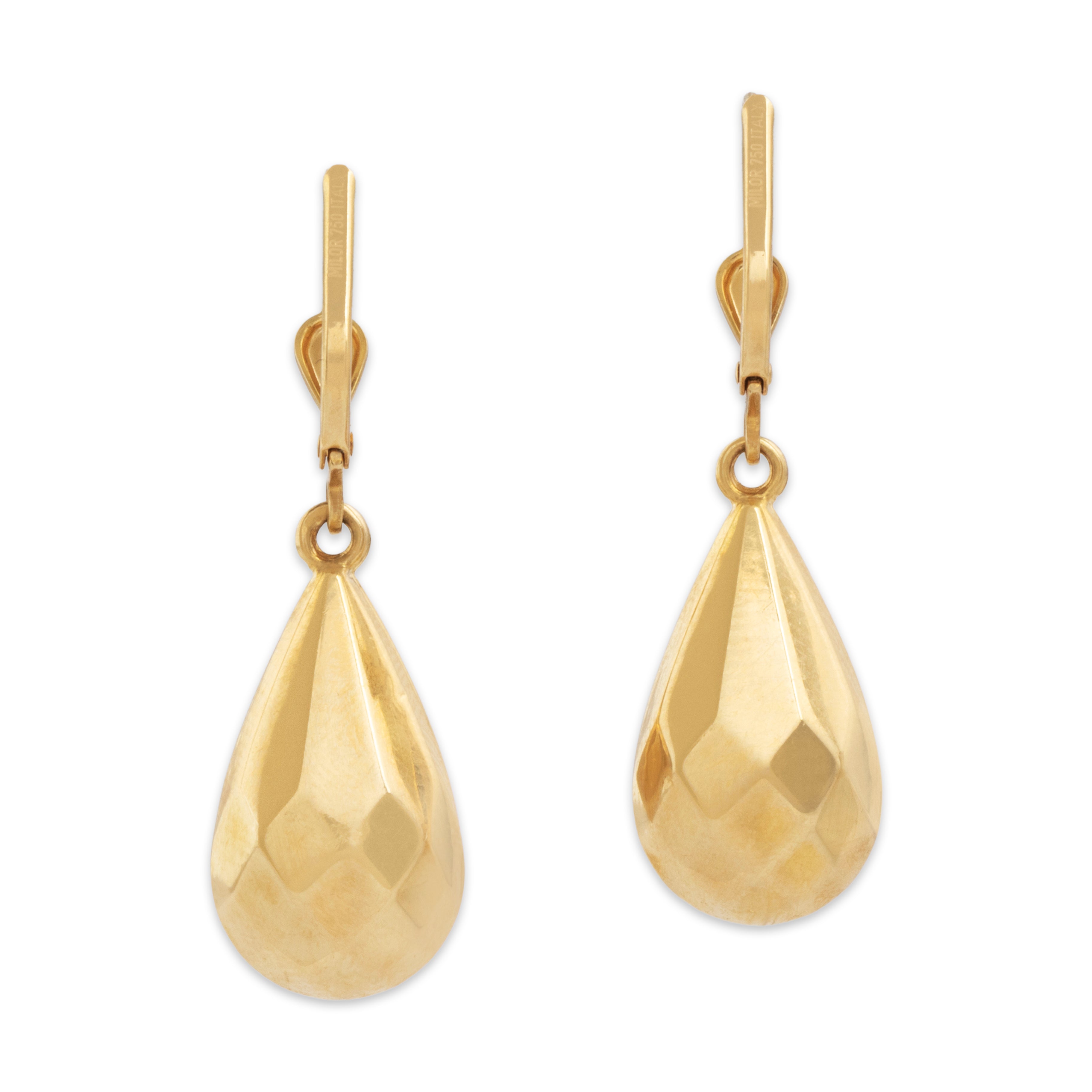 Estate Italian 18k Yellow Gold Crystalline Teardrop Dangle Earrings - Back view