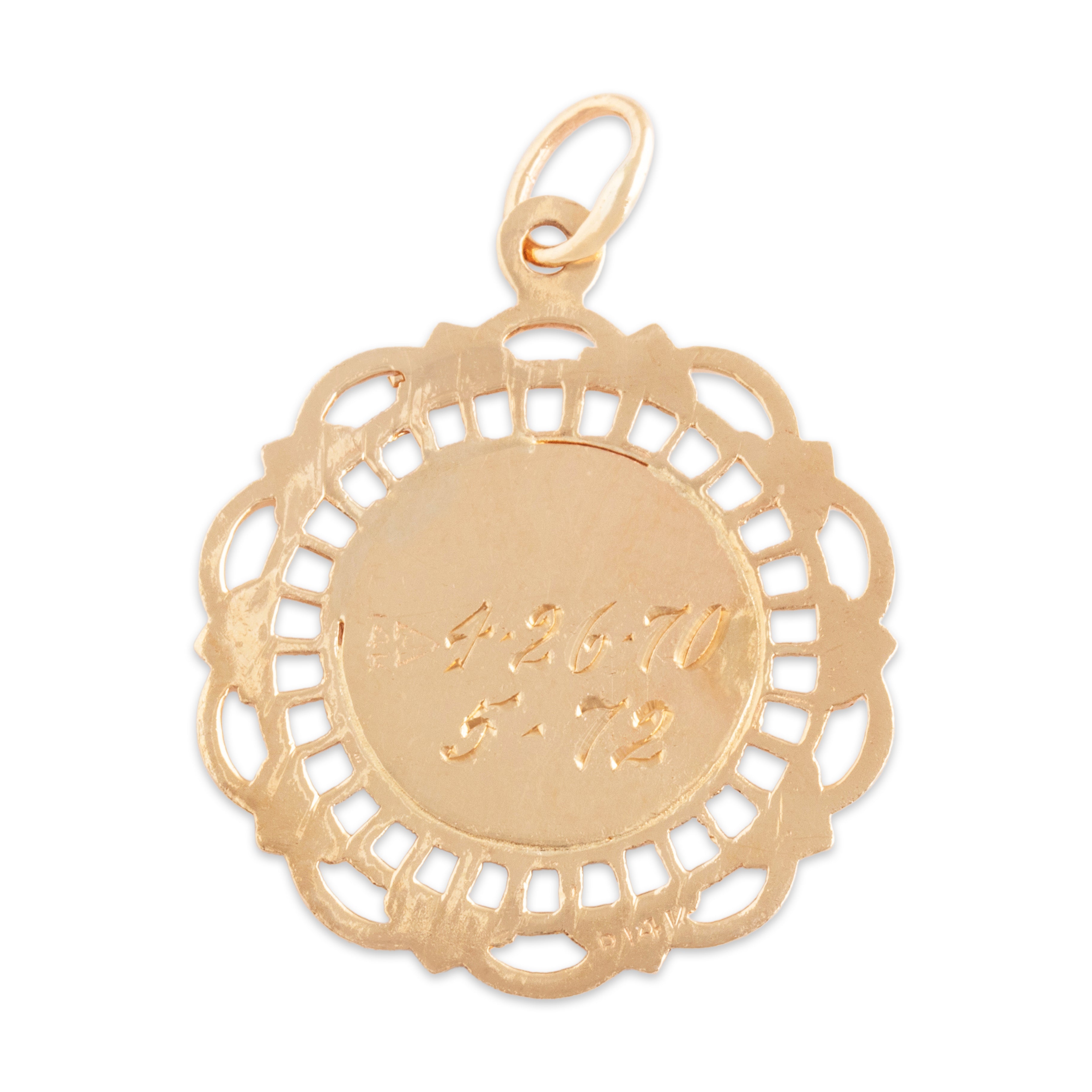 Vintage 14k Yellow Gold Medallion Cross Charm / Pendant - Back view