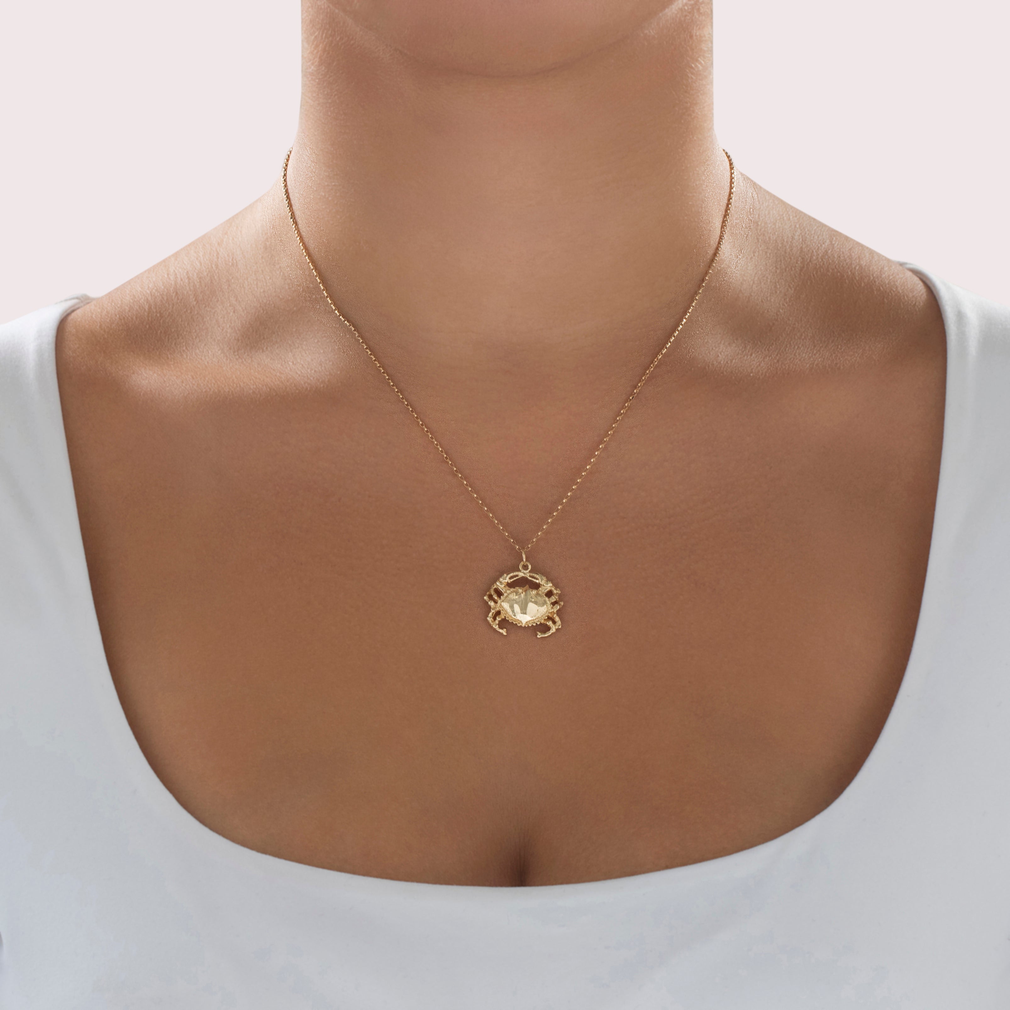 Vintage 14k Yellow Gold Figural Crab Charm / Pendant - On model view