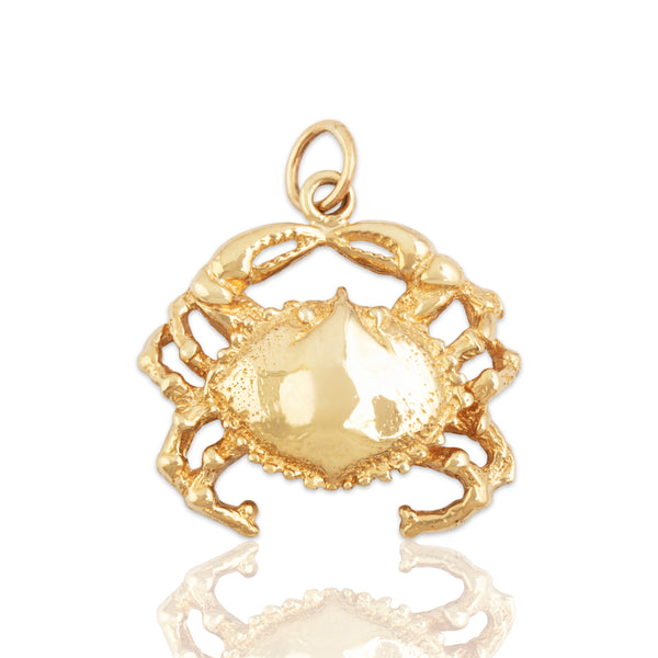 Vintage 14k Yellow Gold Detailed Figural Crab Charm / Pendant