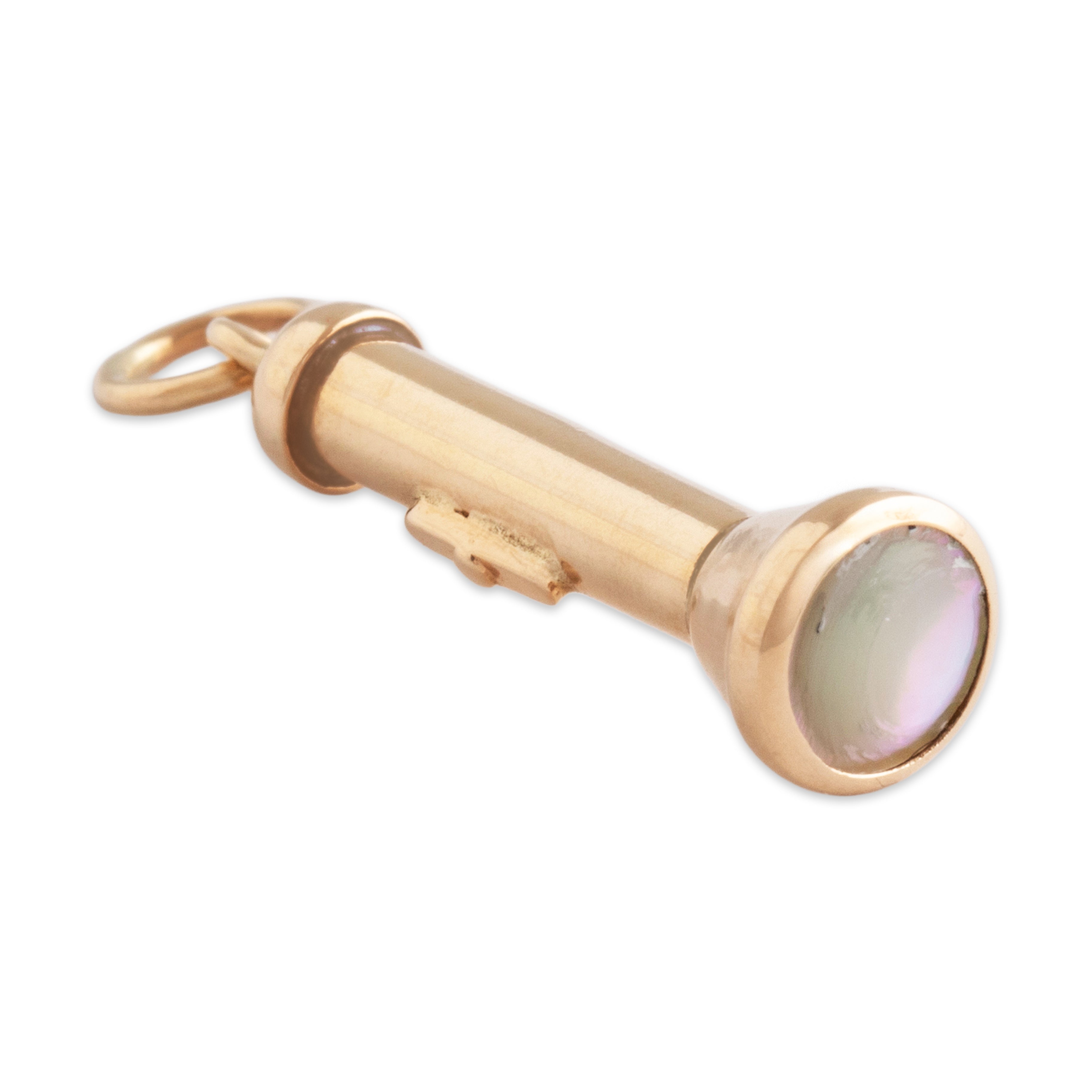 Vintage 14k Yellow Gold Mother Of Pearl Detailed Flashlight Charm / Pendant