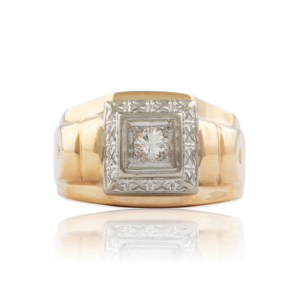 Vintage Large 14k Yellow & White Gold Diamond Geometric Statement Ring 9.75