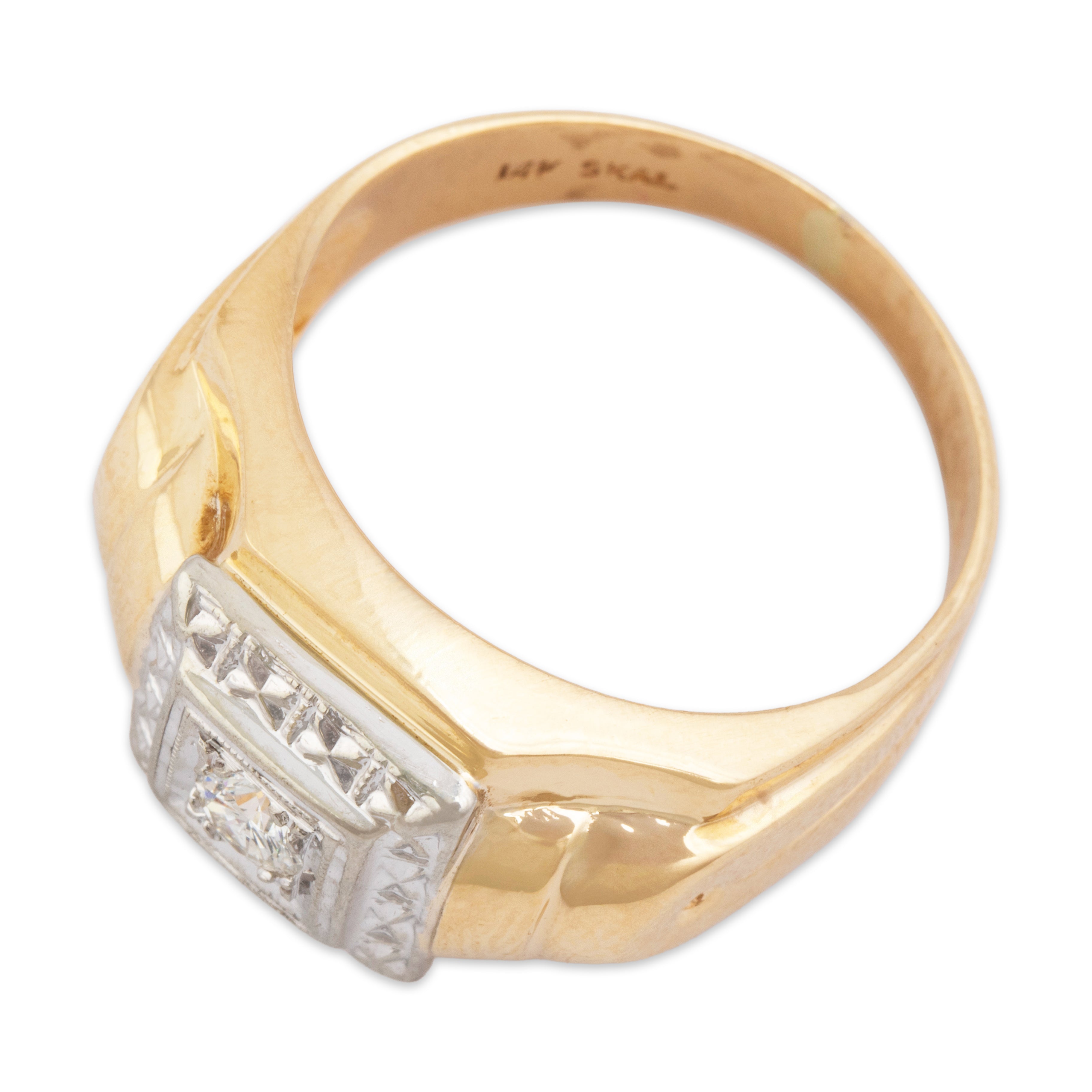 Vintage Large 14k Yellow & White Gold Diamond Geometric Statement Ring - Overall view