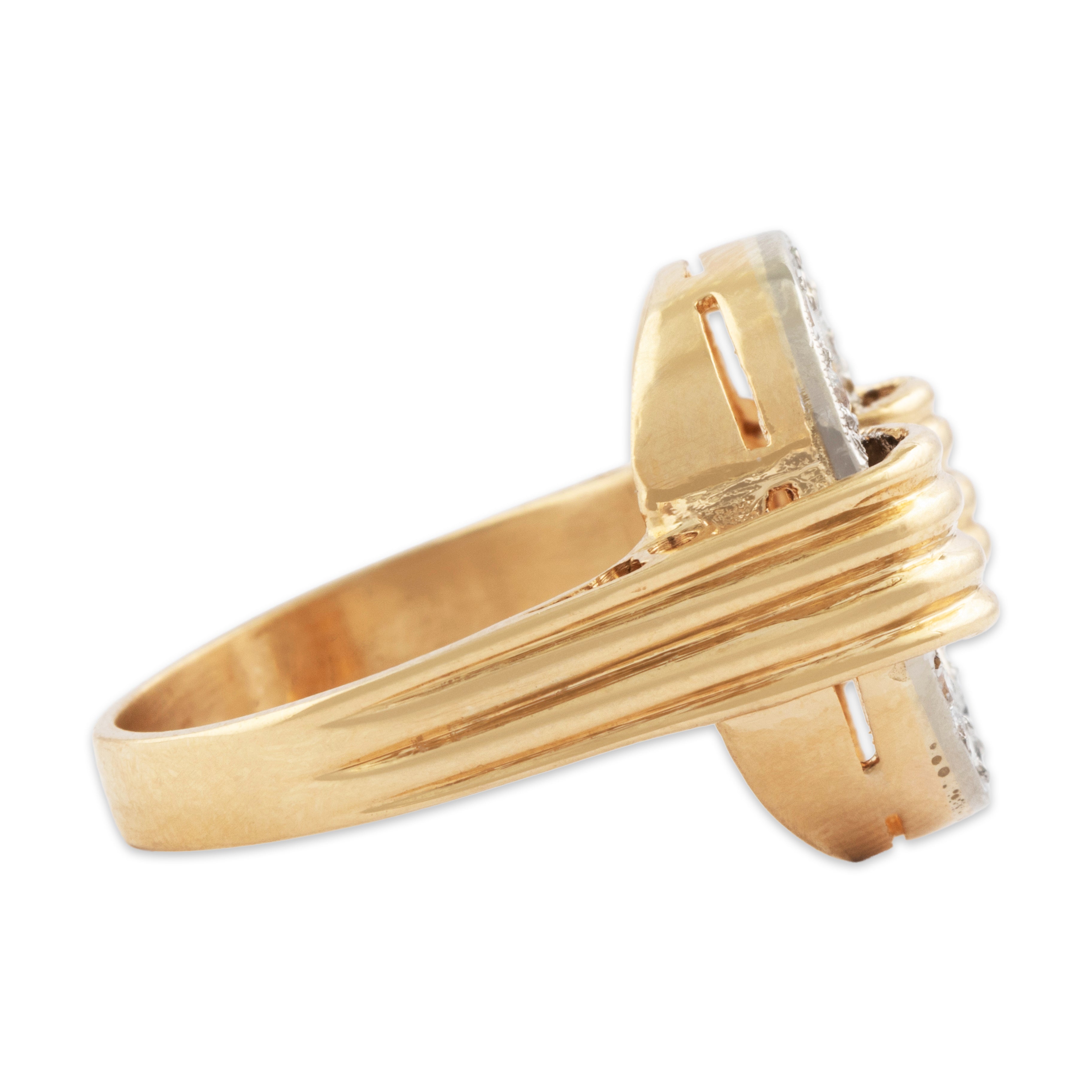 Vintage 14k Yellow & White Gold Diamond Brilliant Oval Buckle Ring - Side view