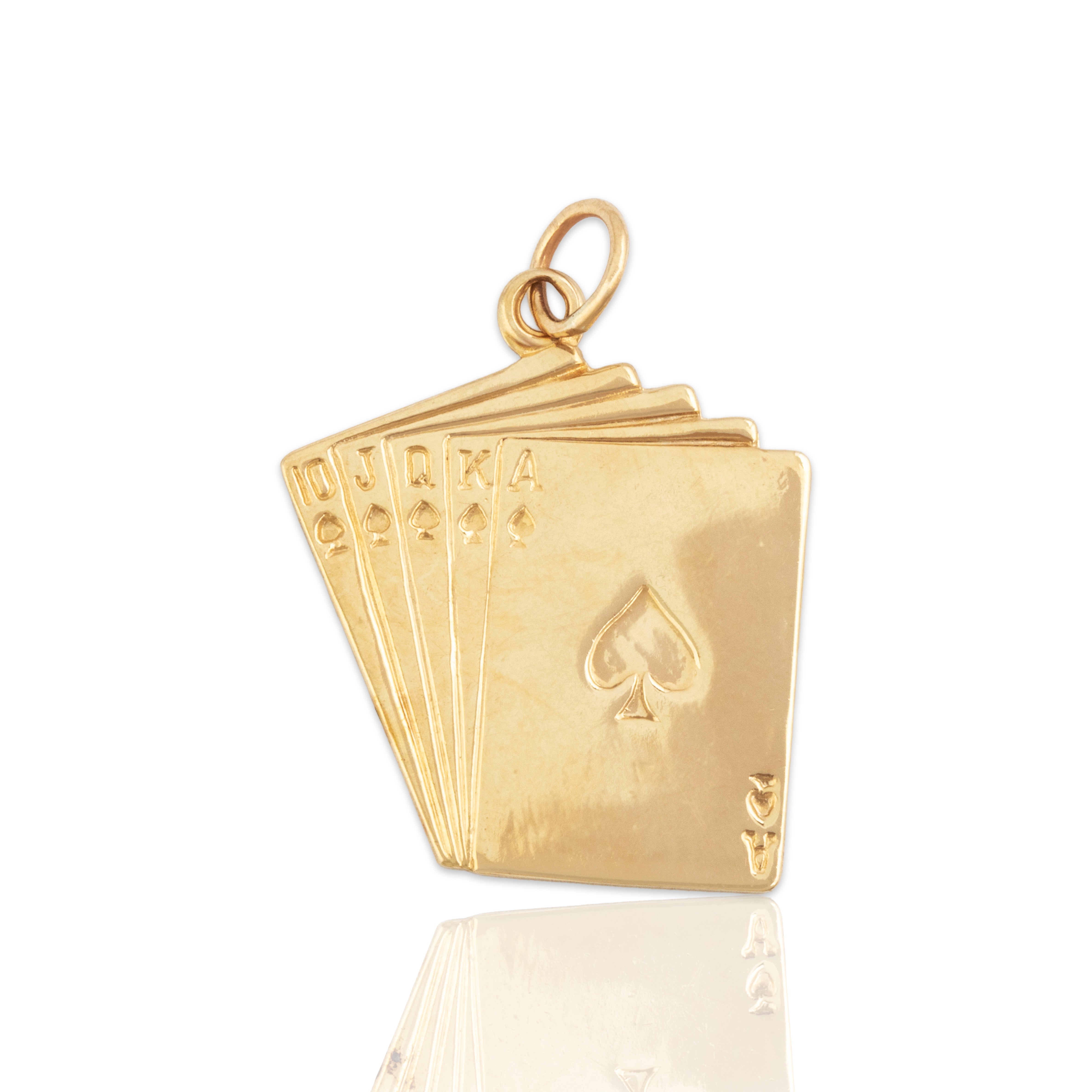 Vintage 14k Yellow Gold Royal Flush Hand Of Cards Charm / Pendant