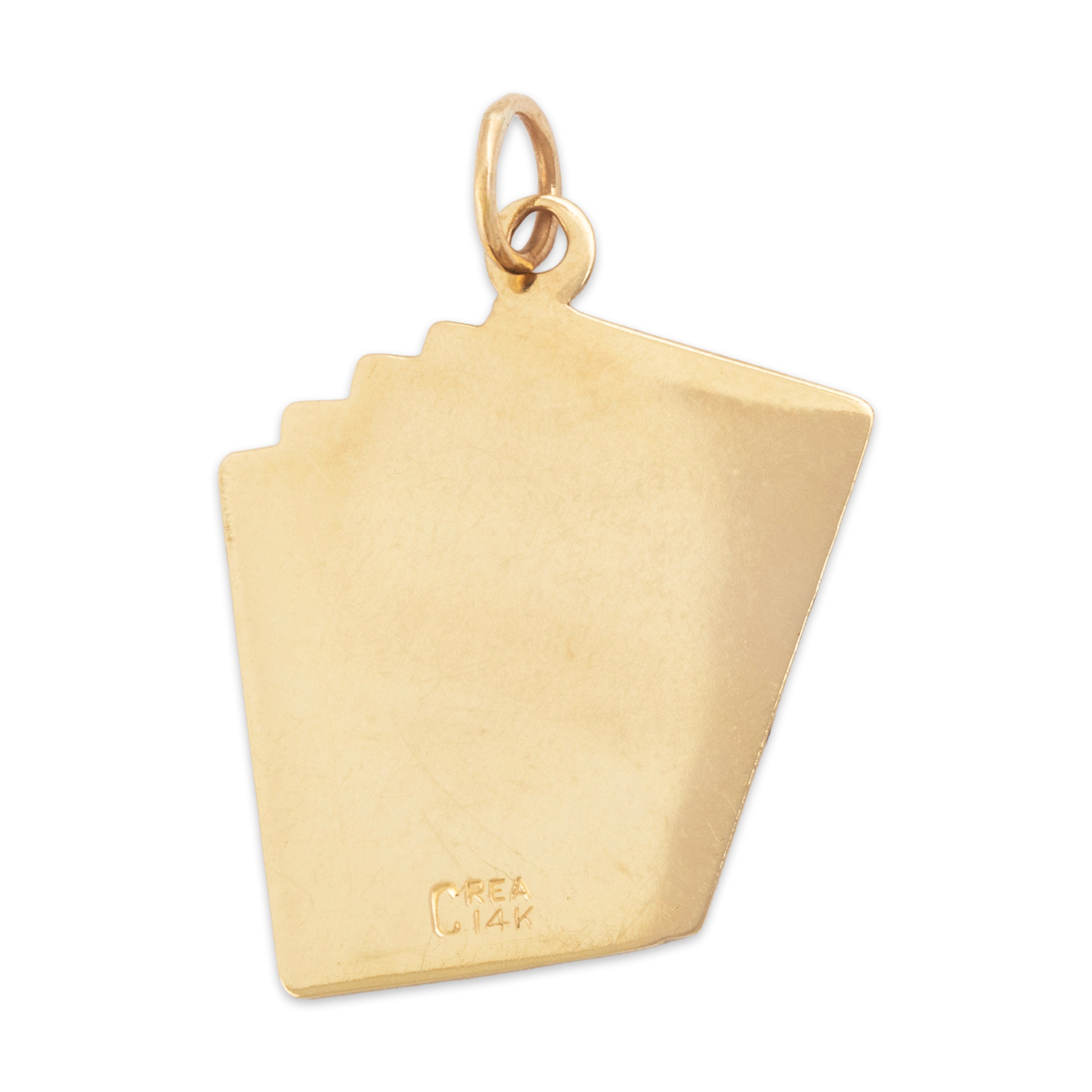 Vintage 14k Yellow Gold Royal Flush Hand Of Cards Charm / Pendant - Back view