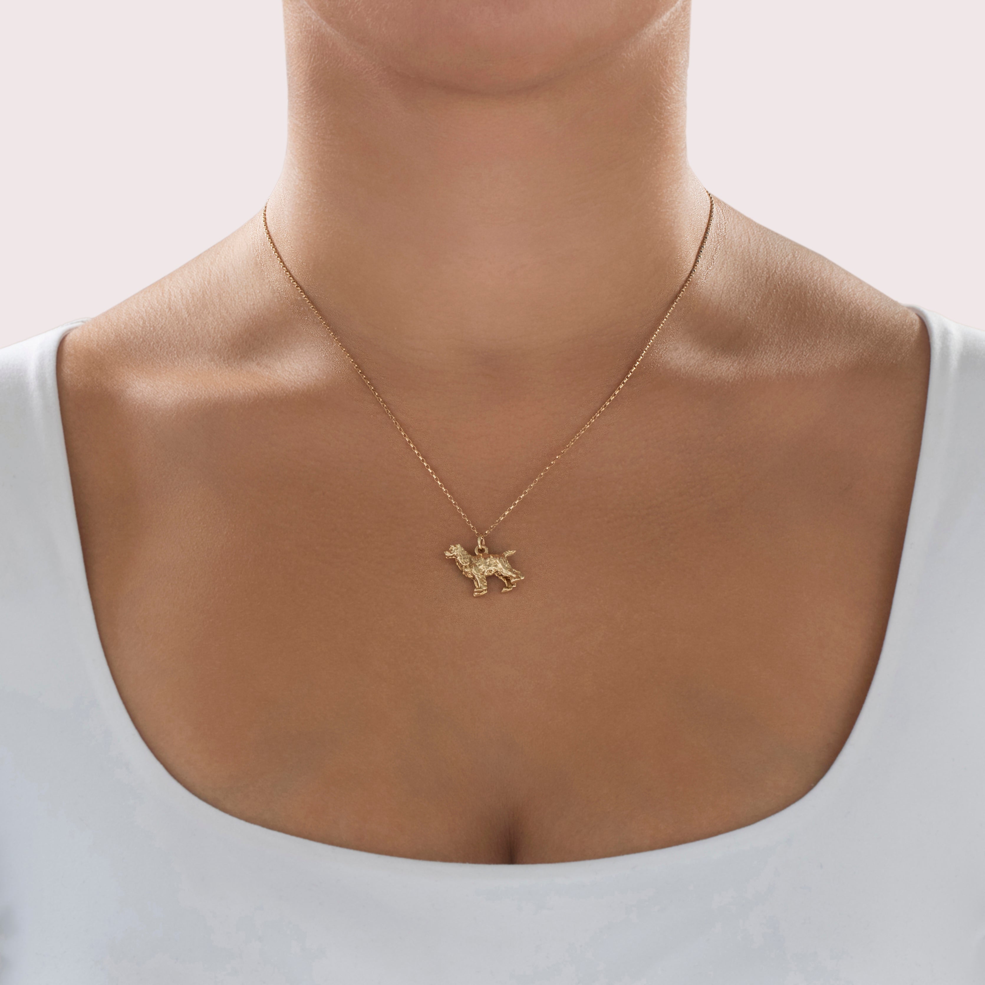 Vintage 14k Yellow Gold Heavy Figural Cocker Spaniel Charm / Pendant - On model view