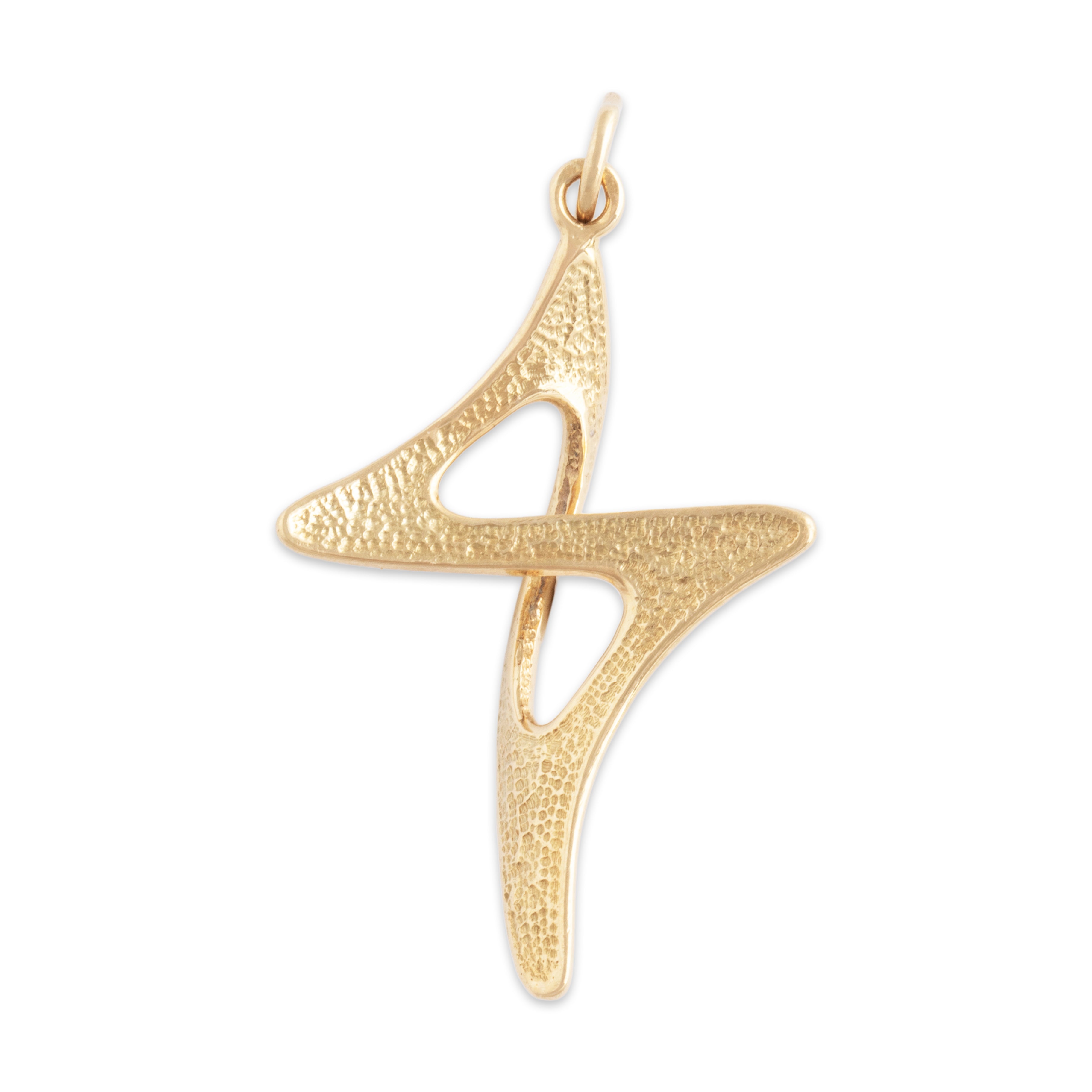 Vintage 14k Yellow Gold Sculptural Abstract Swish Pendant - Overall view