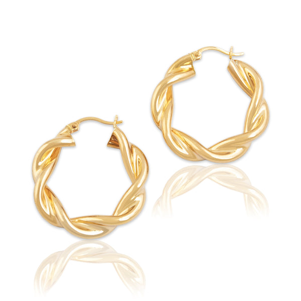 Vintage 14k Yellow Gold Gleaming Twisted Rope Hoop Earrings