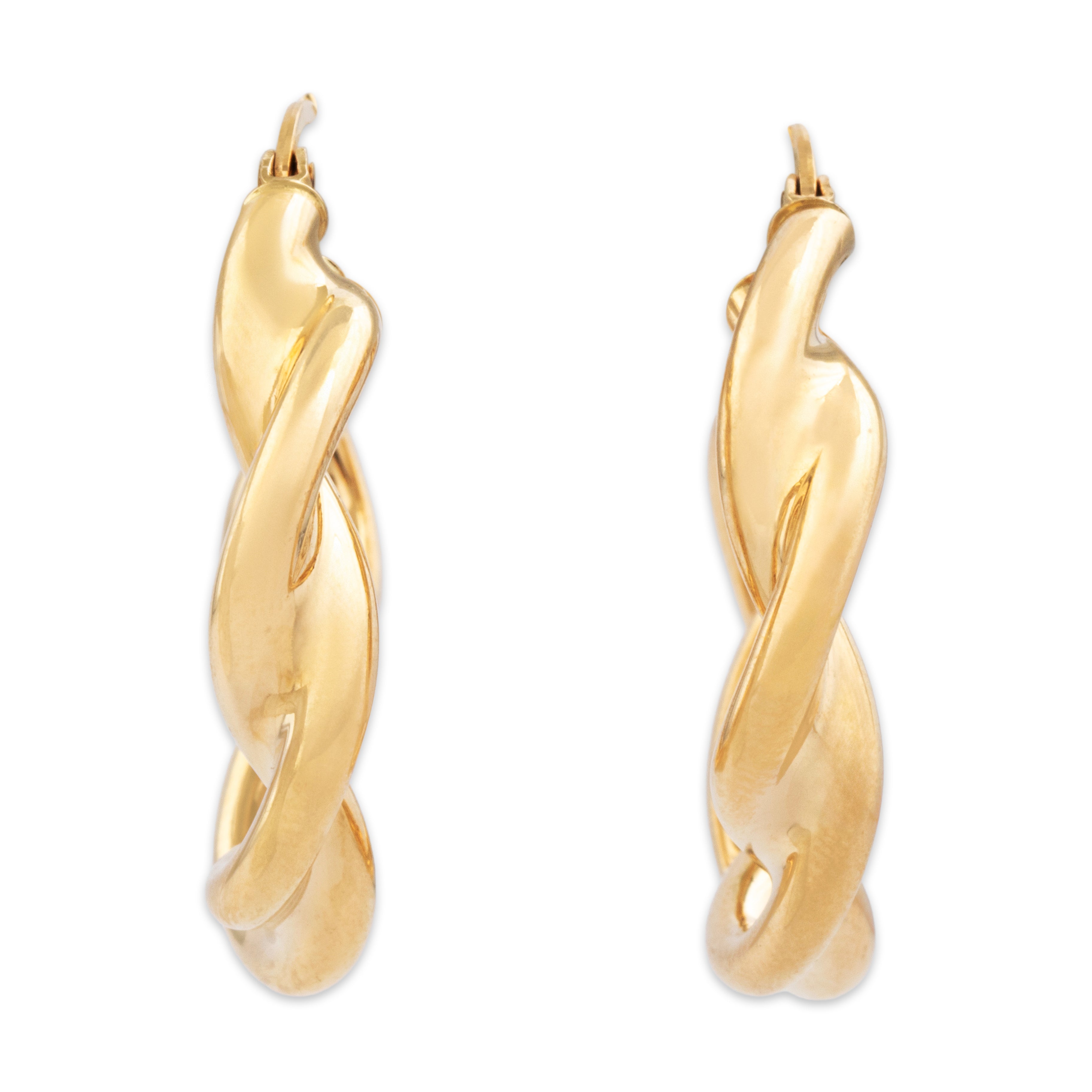 Vintage 14k Yellow Gold Everyday Twisted Rope Hoop Earrings - Overall view