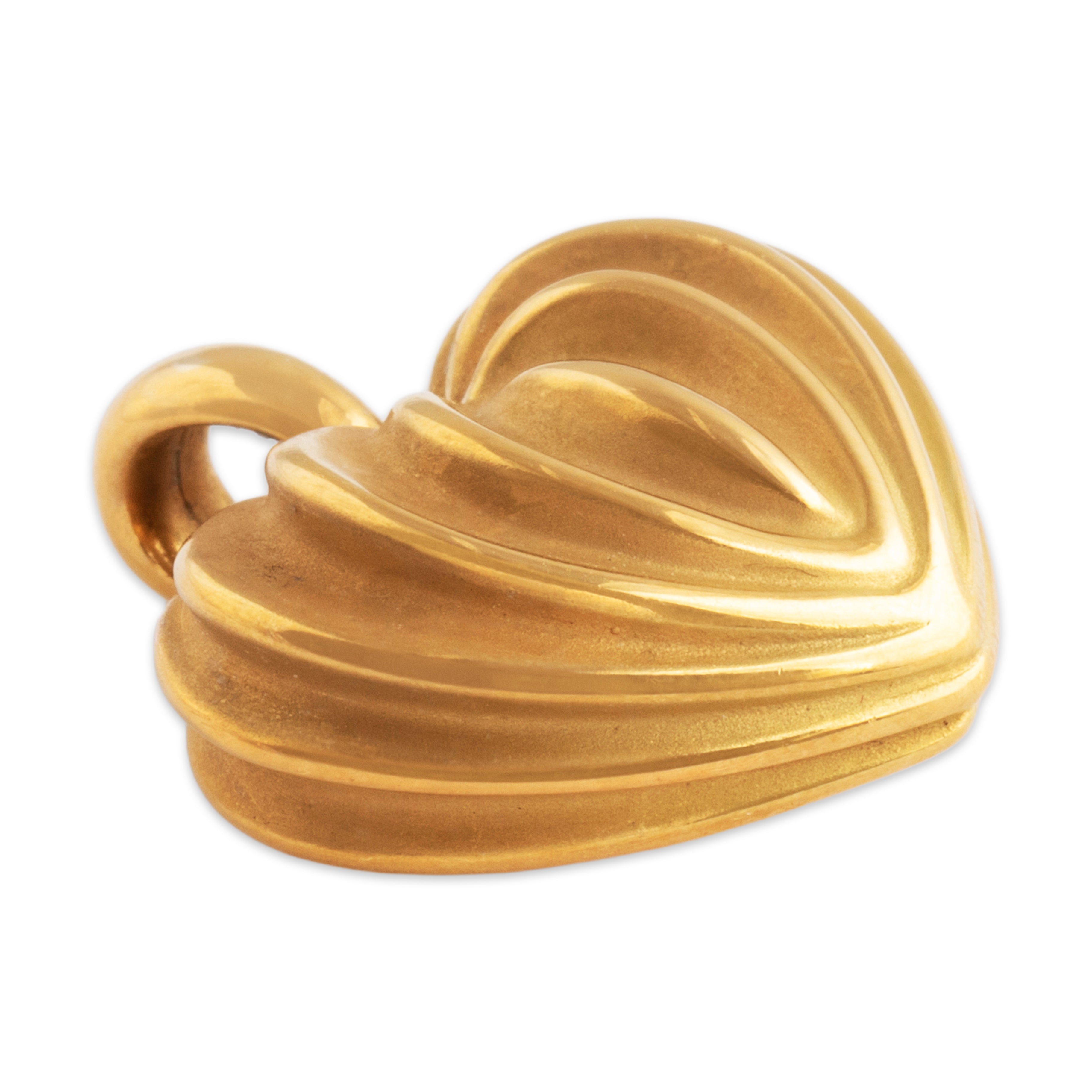 Vintage Large 14k Yellow Gold Puffy Sculpted Satin Ripple Heart Pendant - Side view