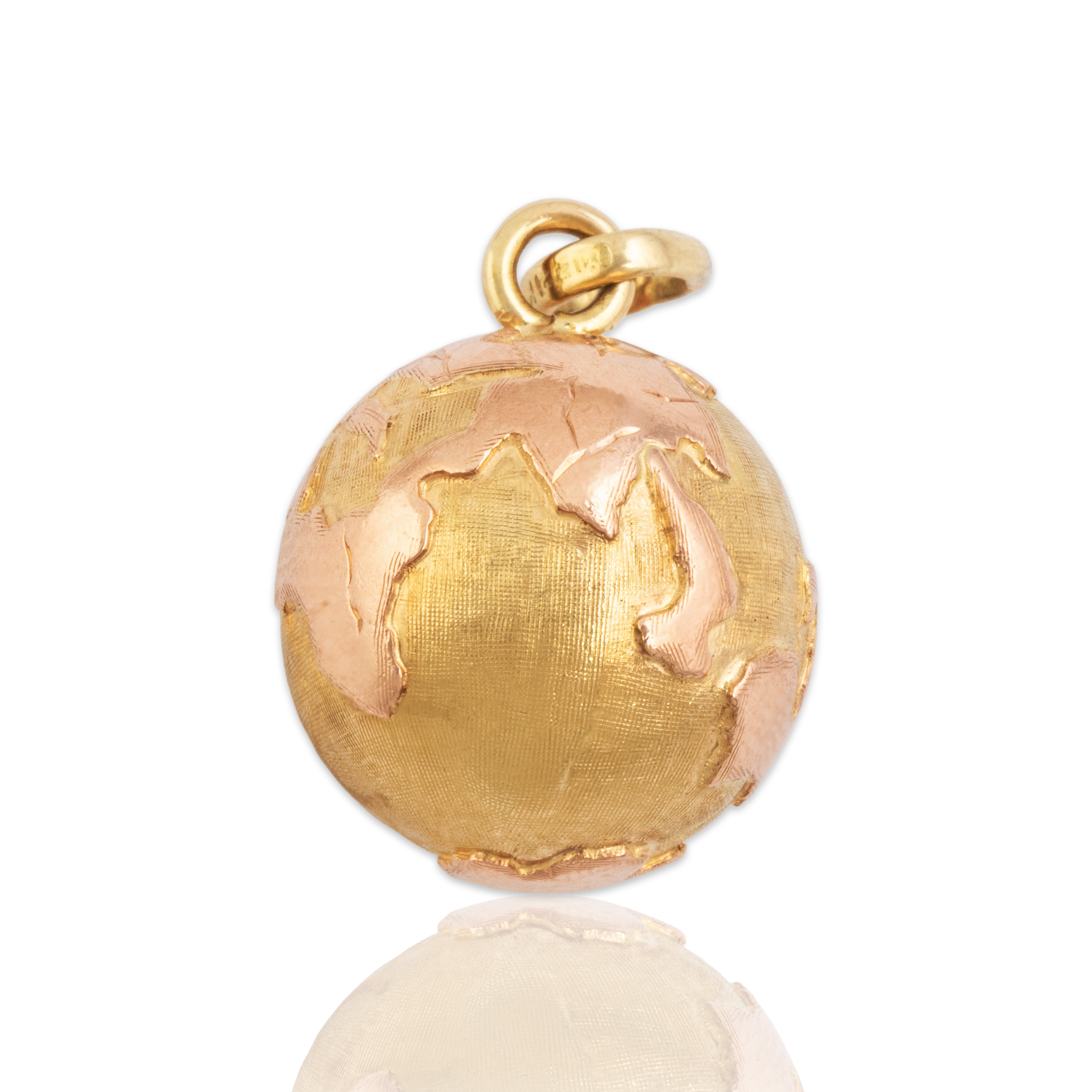 Vintage 14k Yellow & Rose Gold Wonderful Brushed Globe Pendant - Close-up view