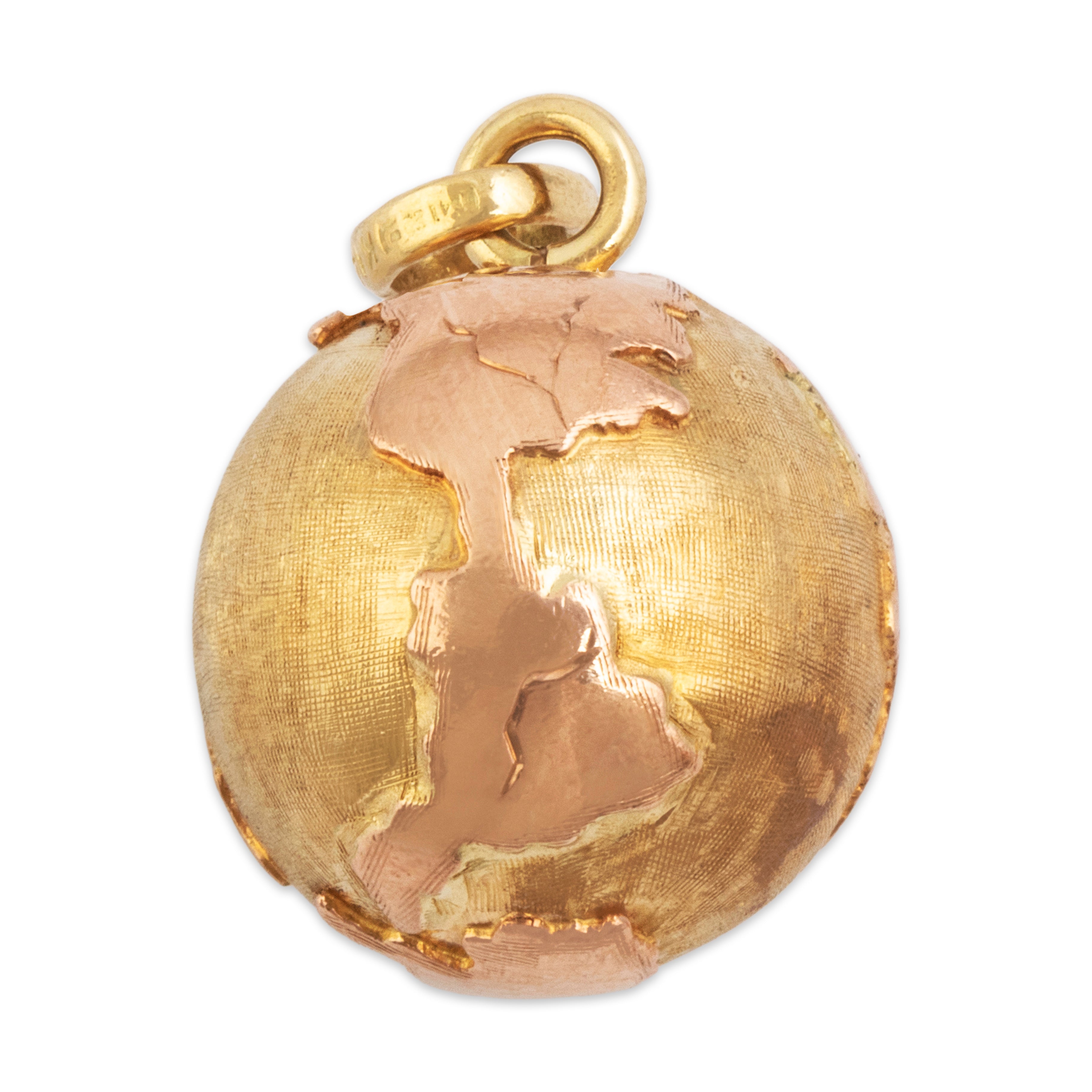 Vintage 14k Yellow & Rose Gold Wonderful Brushed Globe Pendant - Overall view