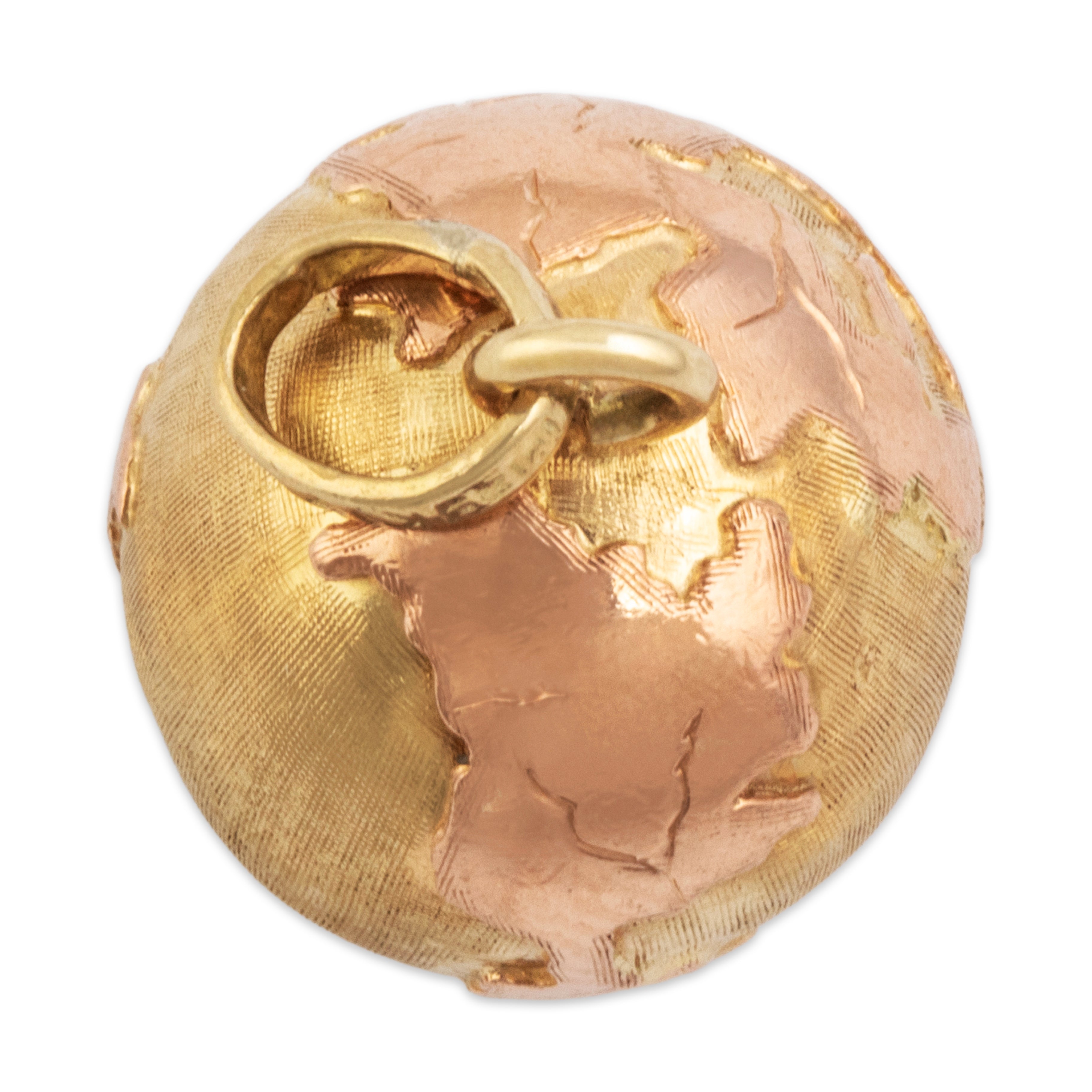 Vintage 14k Yellow & Rose Gold Wonderful Brushed Globe Pendant - detail view #1