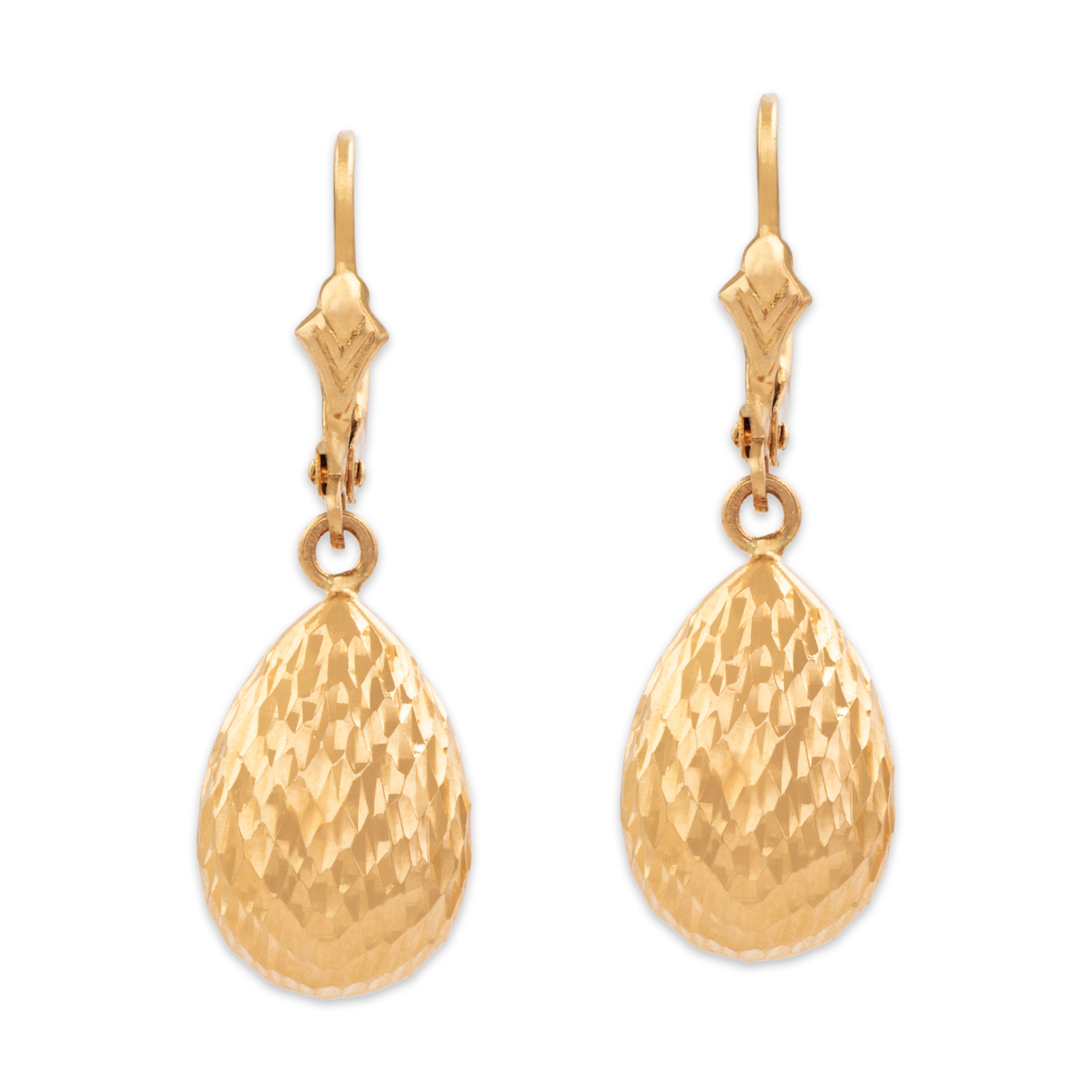 Vintage 14k Yellow Gold Textured Teardrop Dangle Earrings