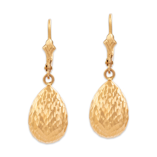 Vintage 14k Yellow Gold Textured Teardrop Dangle Earrings