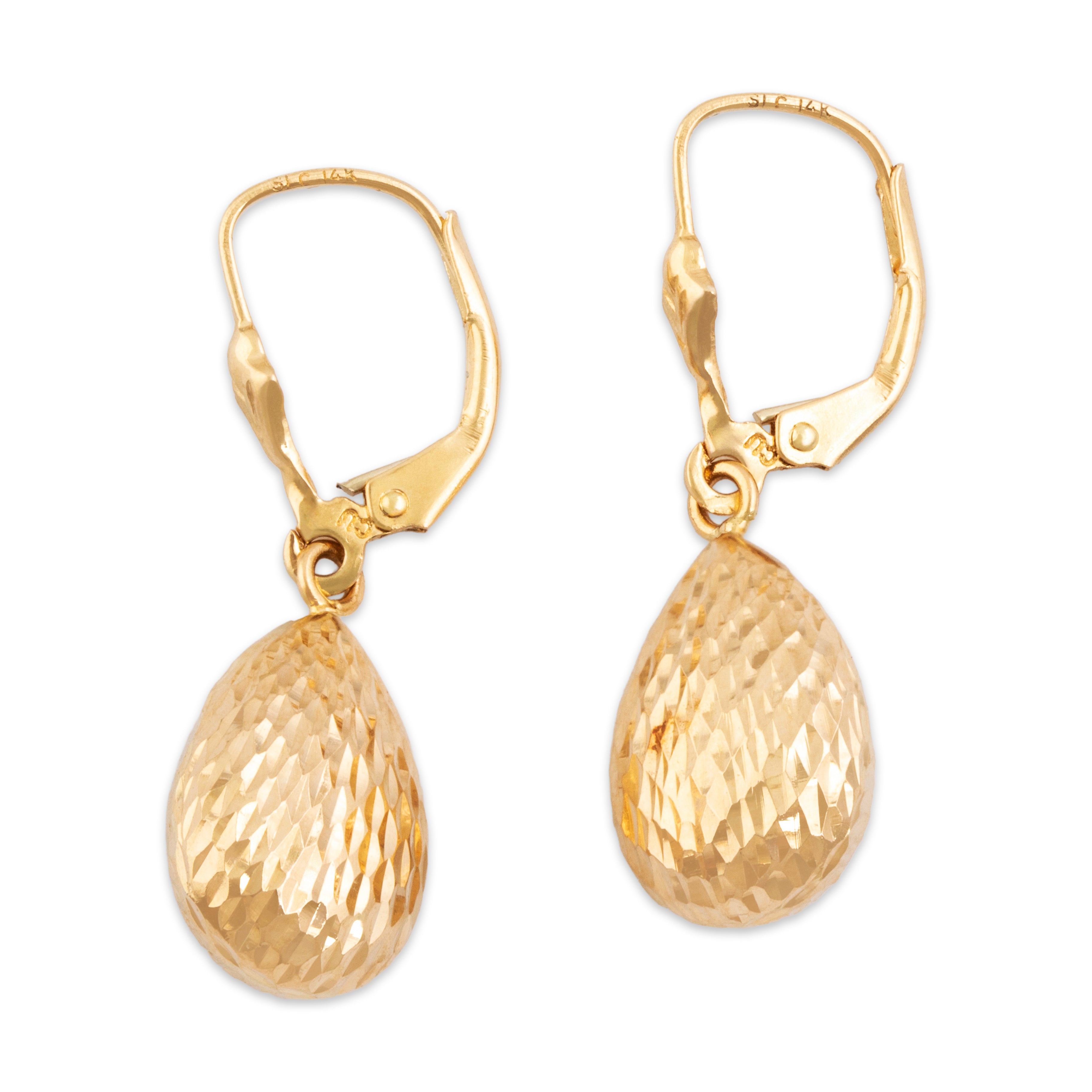 Vintage 14k Yellow Gold Textured Teardrop Dangle Earrings - Side view