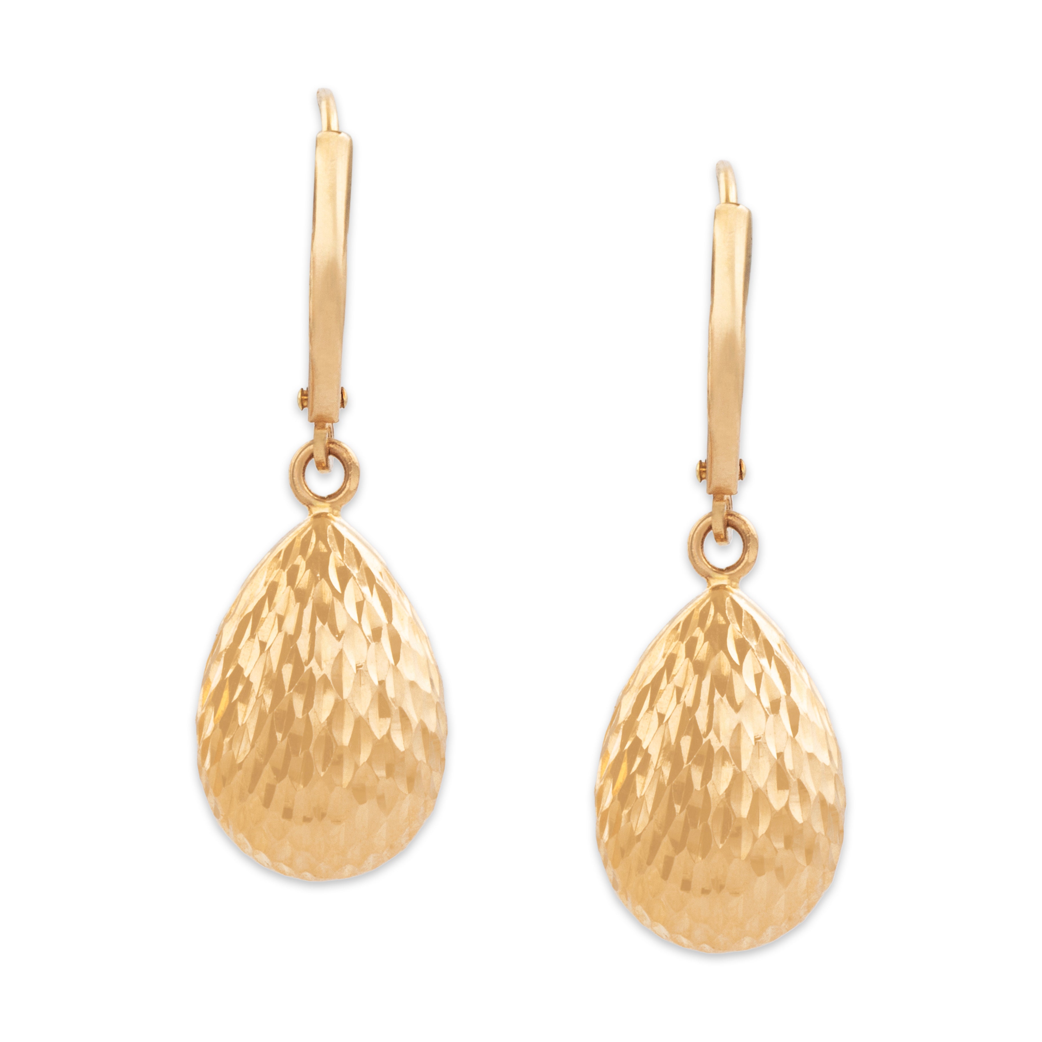 Vintage 14k Yellow Gold Textured Teardrop Dangle Earrings - Back view