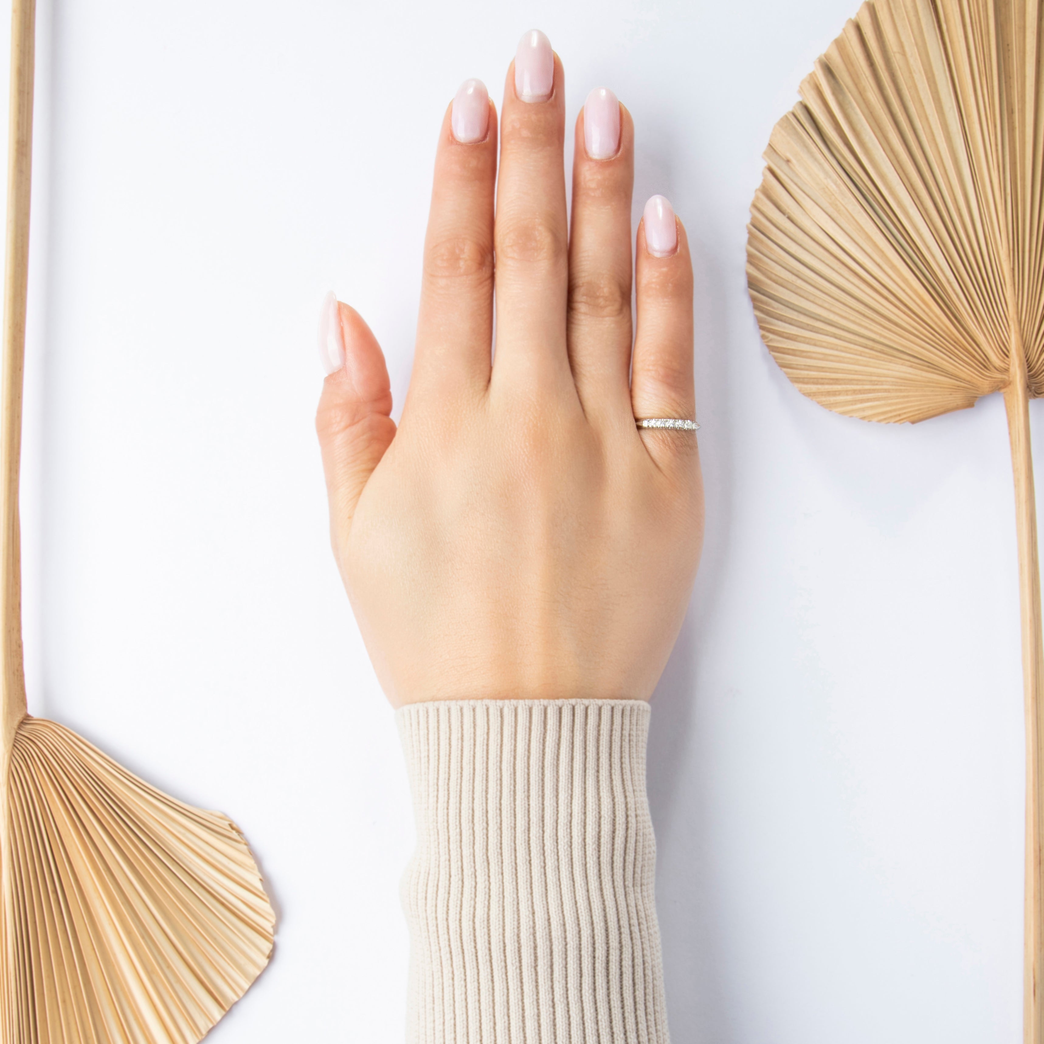 Vintage Platinum Diamond Lovely Ruffled Line Band Ring - On model view