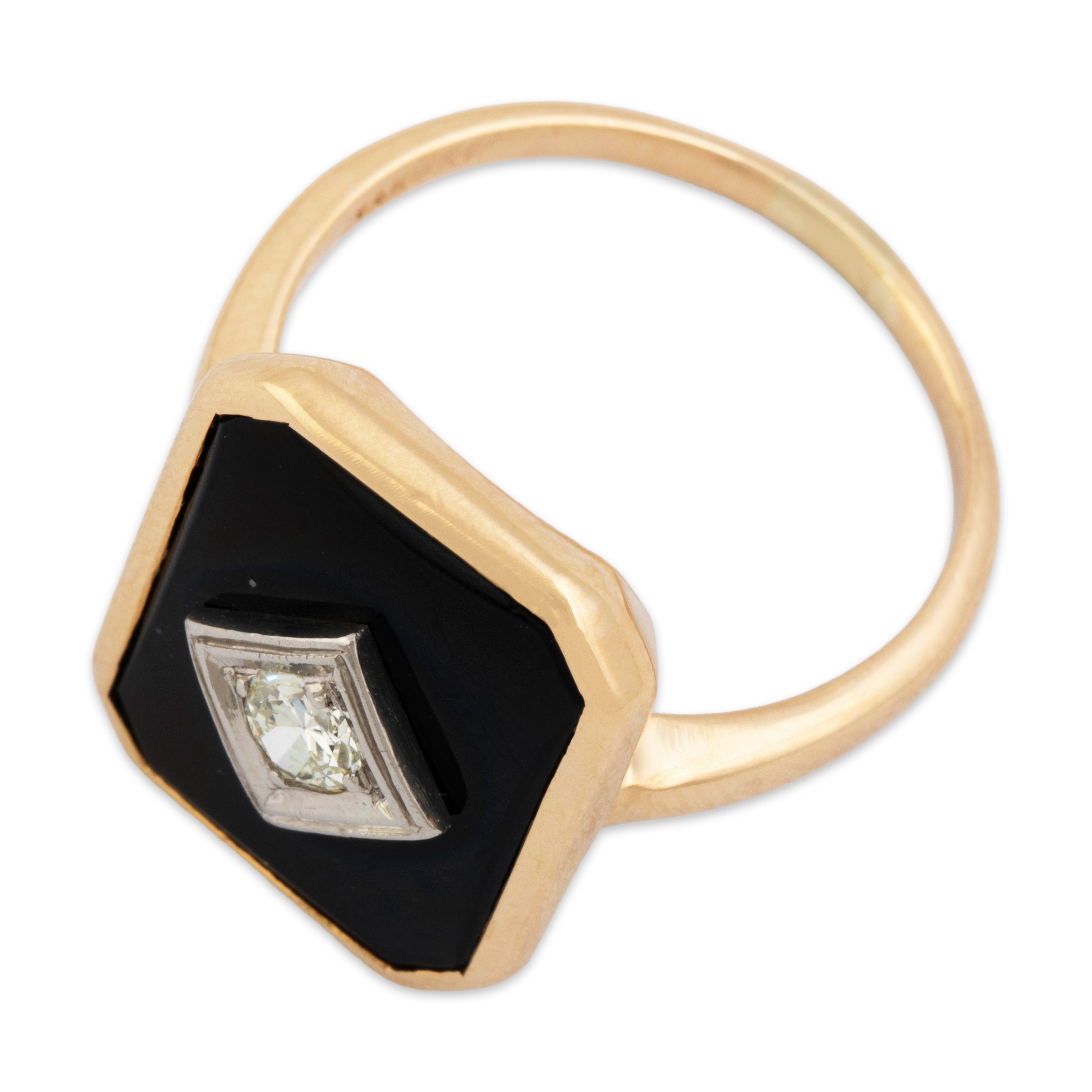 Vintage 14k Yellow & White Gold Old European Diamond Onyx Classic Ring - Overall view