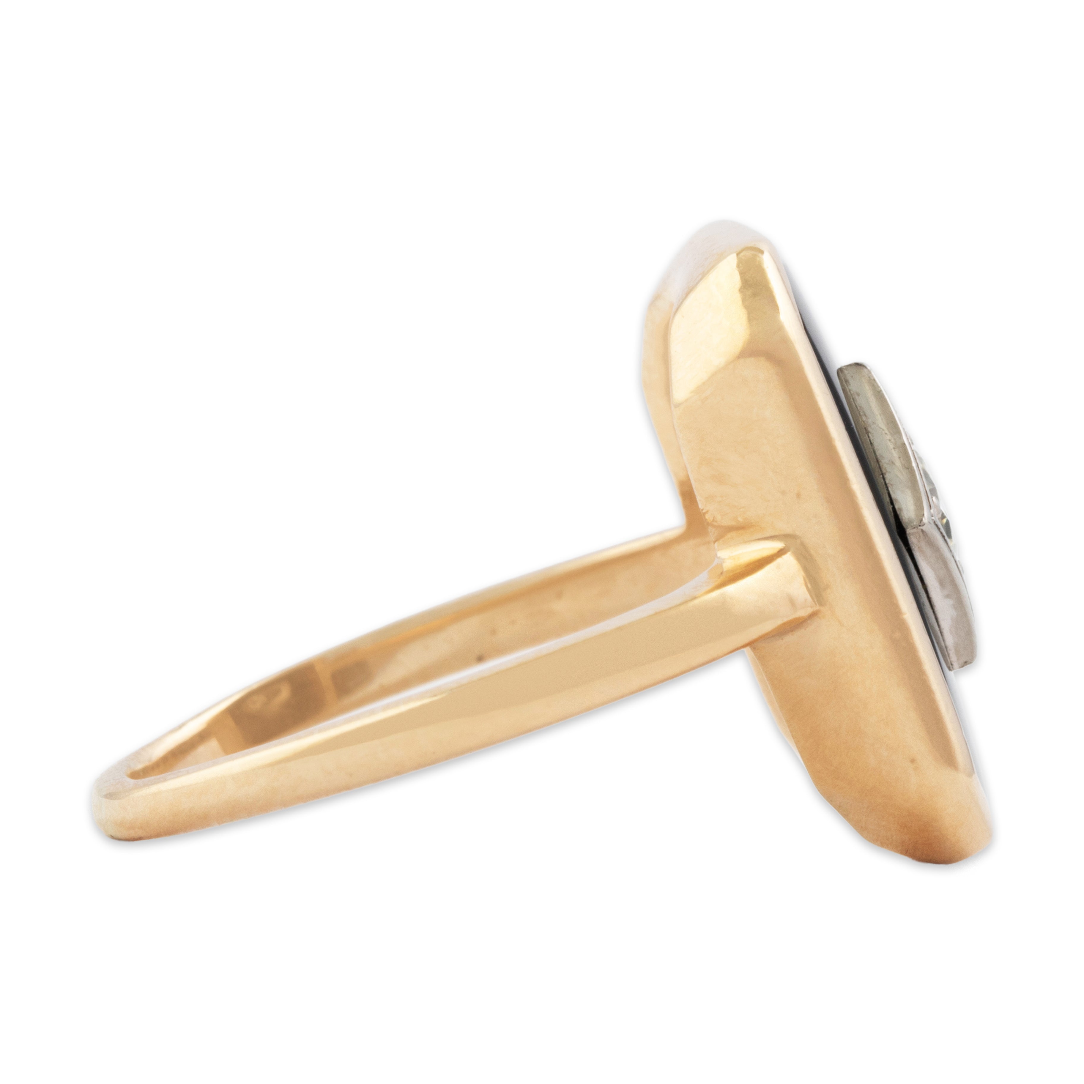 Vintage 14k Yellow & White Gold Old European Diamond Onyx Classic Ring - Side view