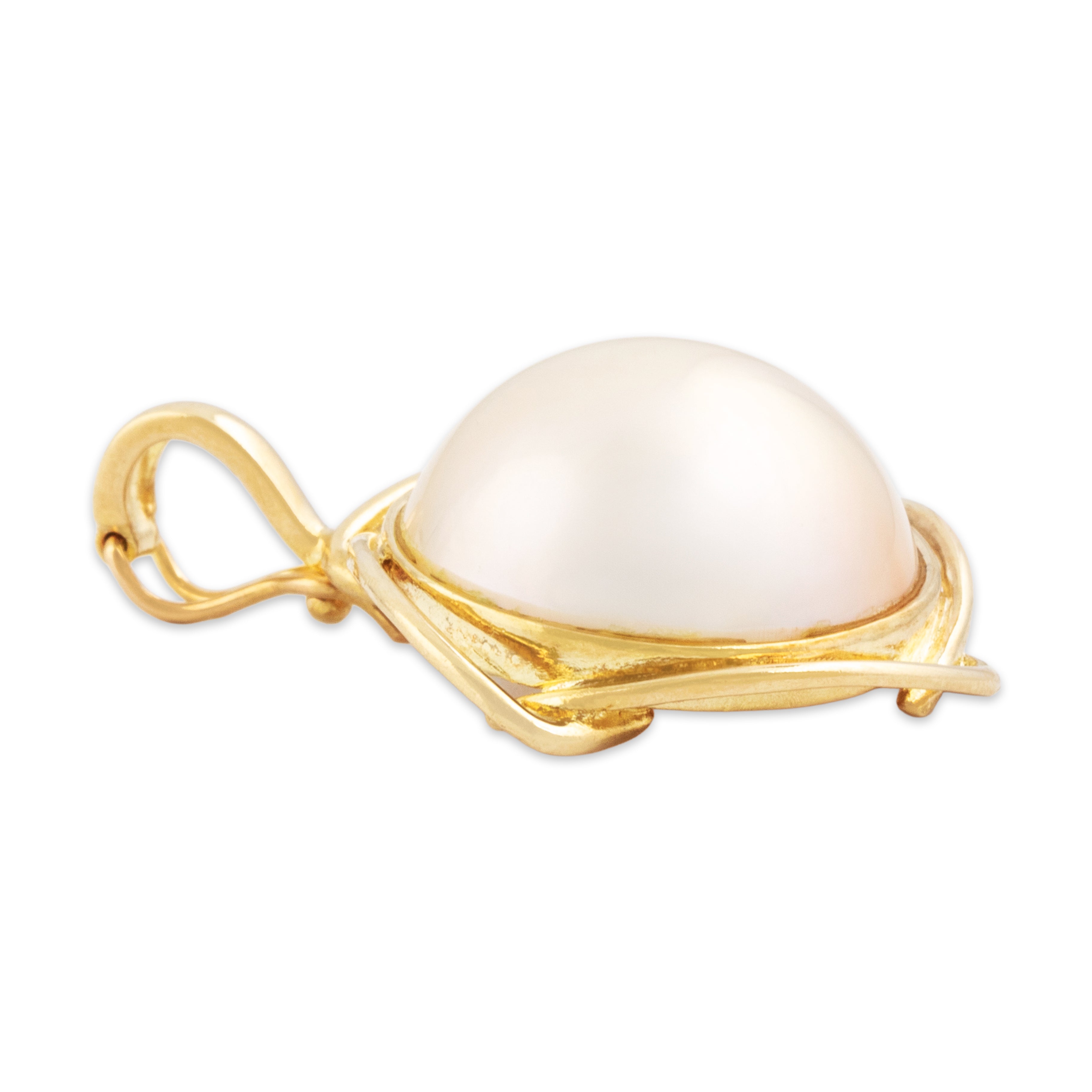Vintage Large 14k Yellow Gold Mabé Pearl Glowing Sophistication Enhancer Pendant - Side view