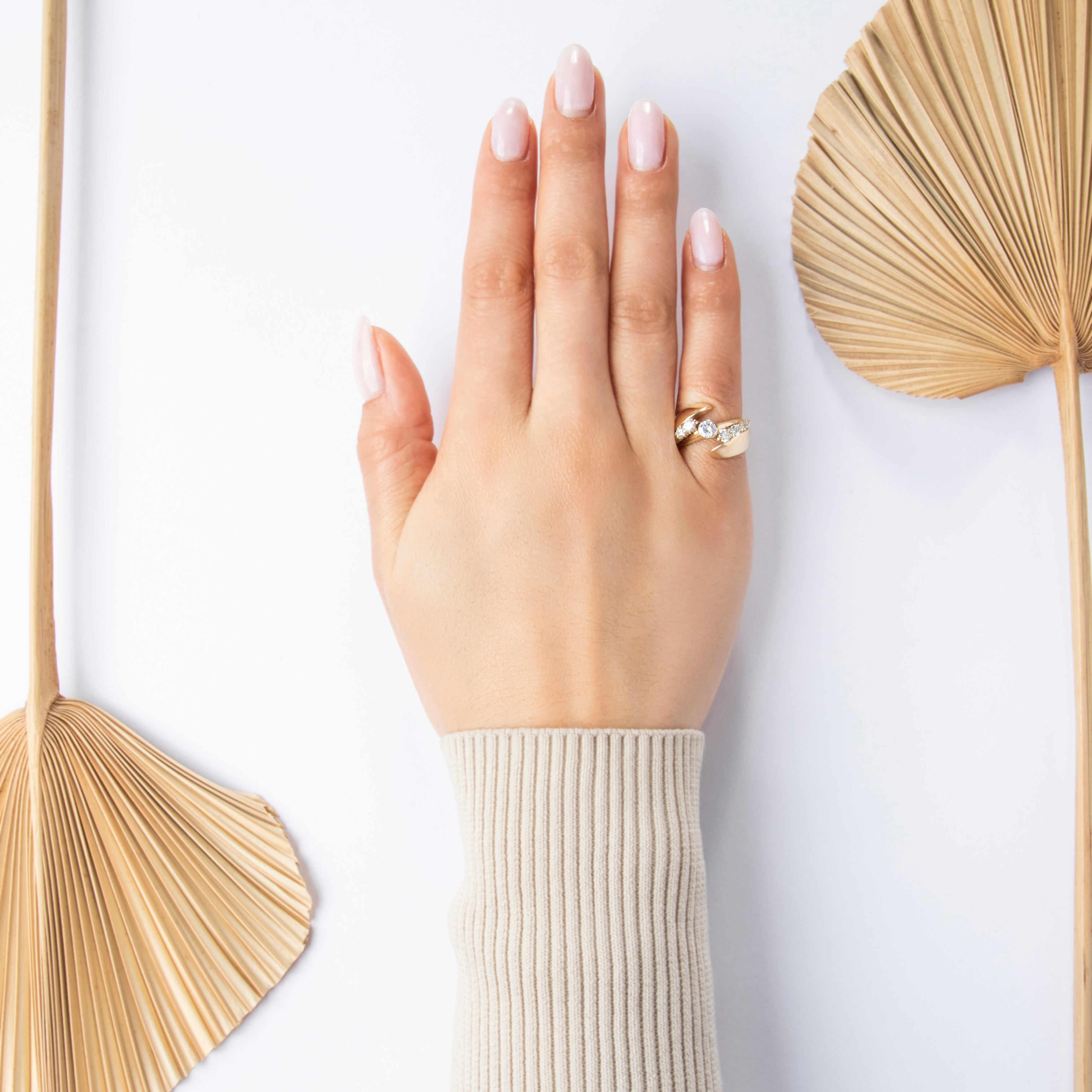 Vintage 14k Yellow Gold .808cttw Diamond Modern Graduating Bypass Ring - On model view