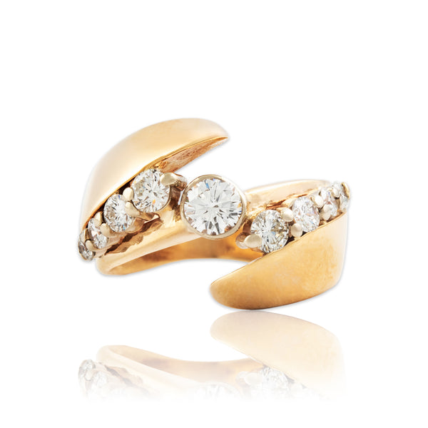 Vintage 14k Yellow Gold .808cttw Diamond Modern Graduating Bypass Ring 5.00