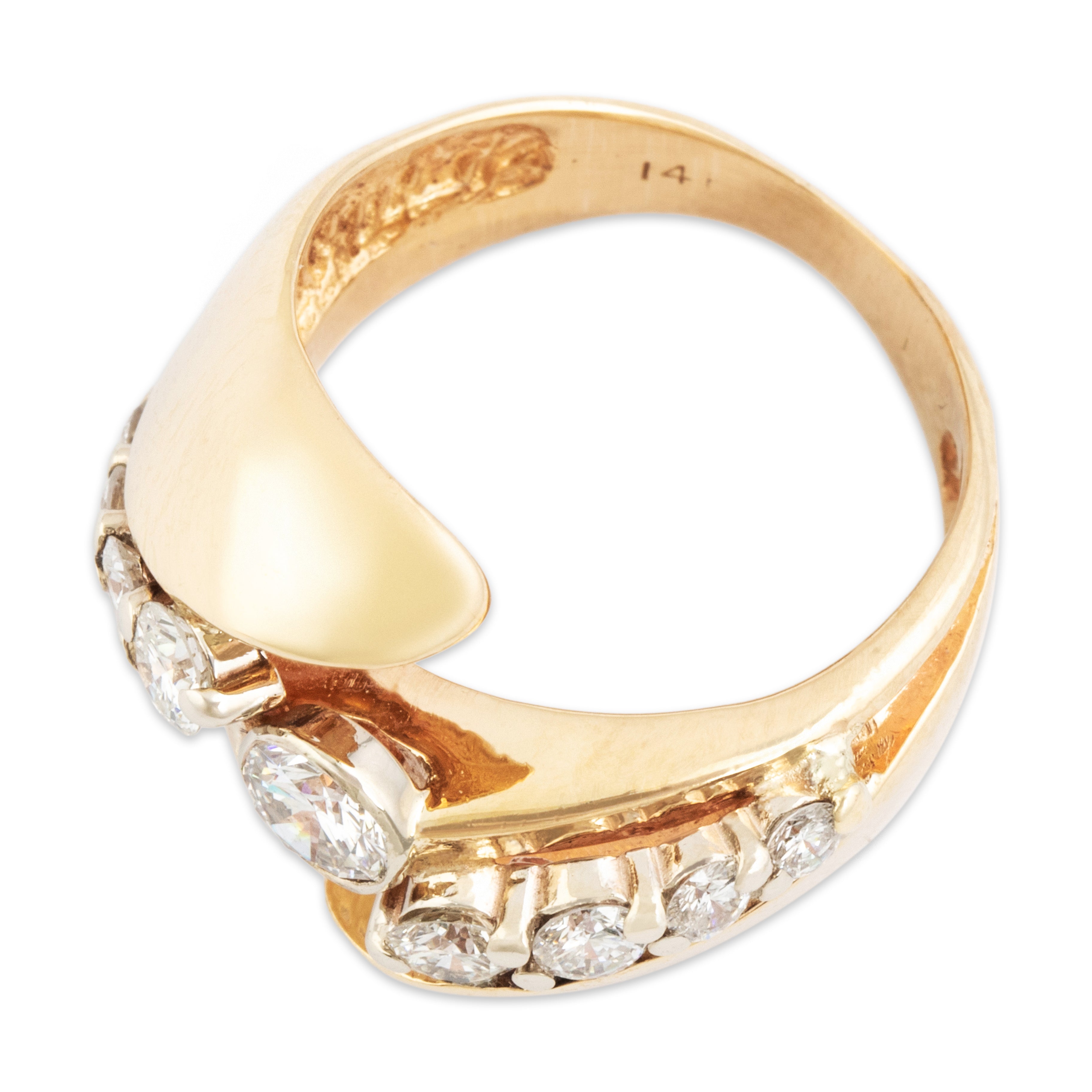 Vintage 14k Yellow Gold .808cttw Diamond Modern Graduating Bypass Ring - Overall view