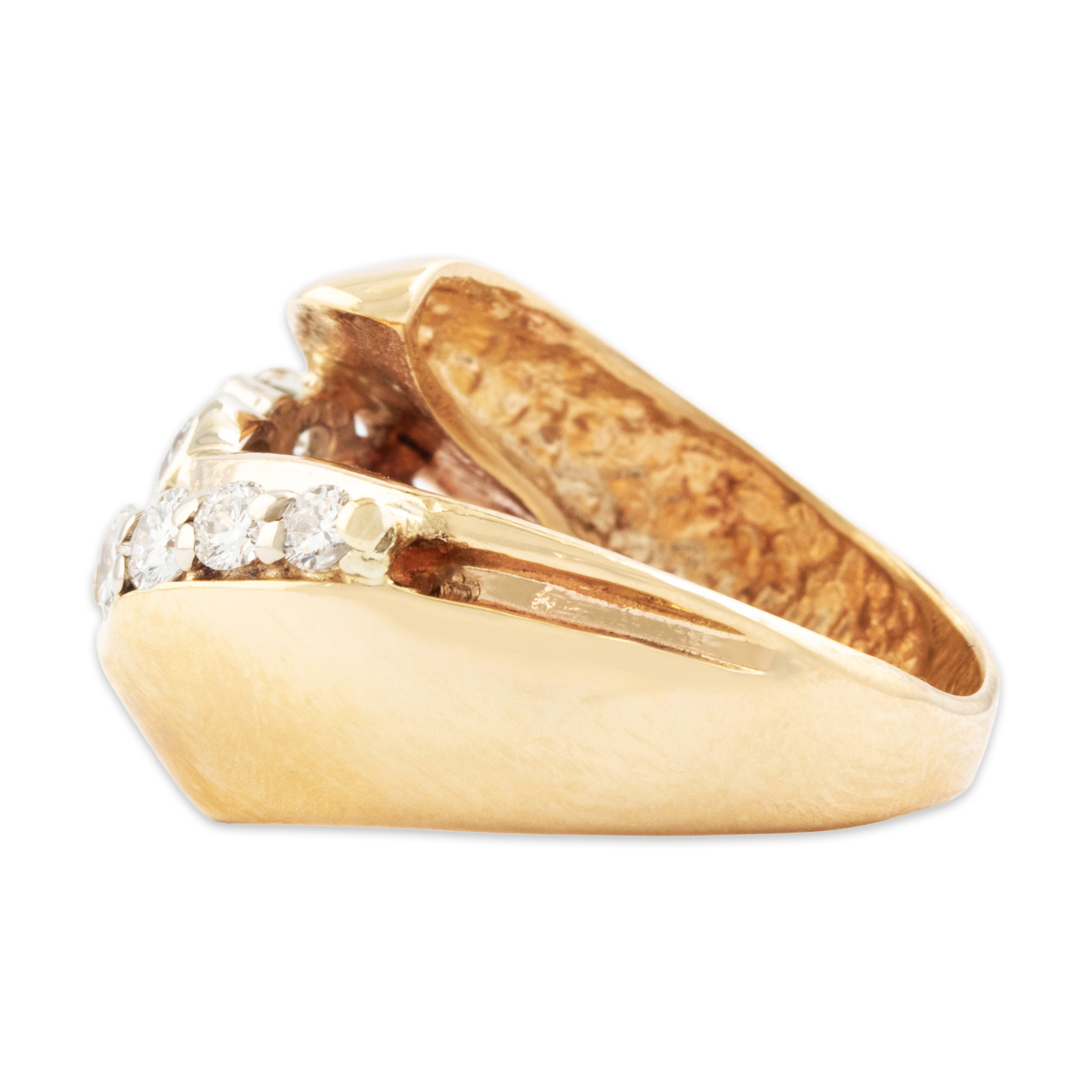 Vintage 14k Yellow Gold .808cttw Diamond Modern Graduating Bypass Ring - Side view