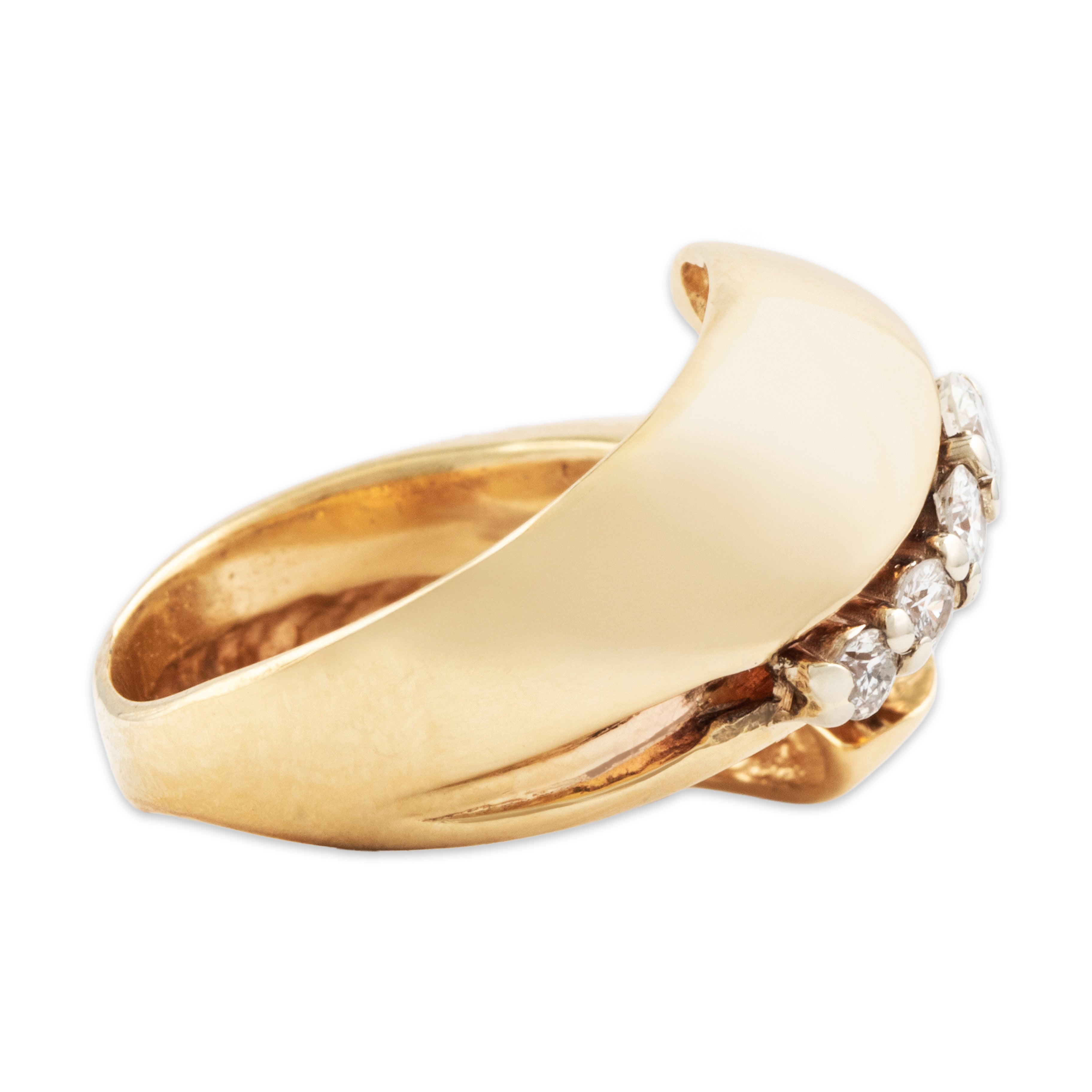 Vintage 14k Yellow Gold .808cttw Diamond Modern Graduating Bypass Ring - Side view