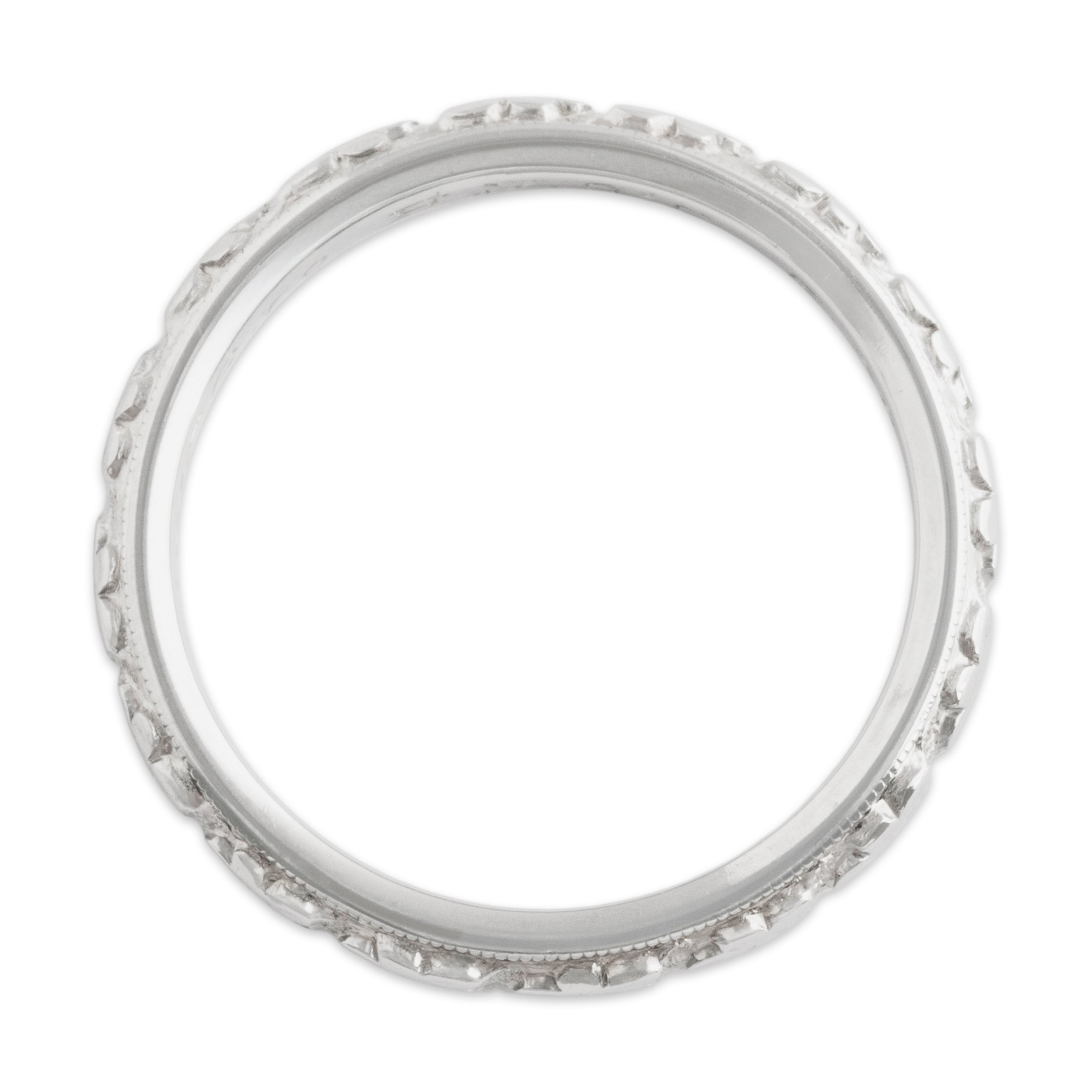 Antique Art Deco Traub 18k White Gold Gleaming Blossom Band Ring - Overall view