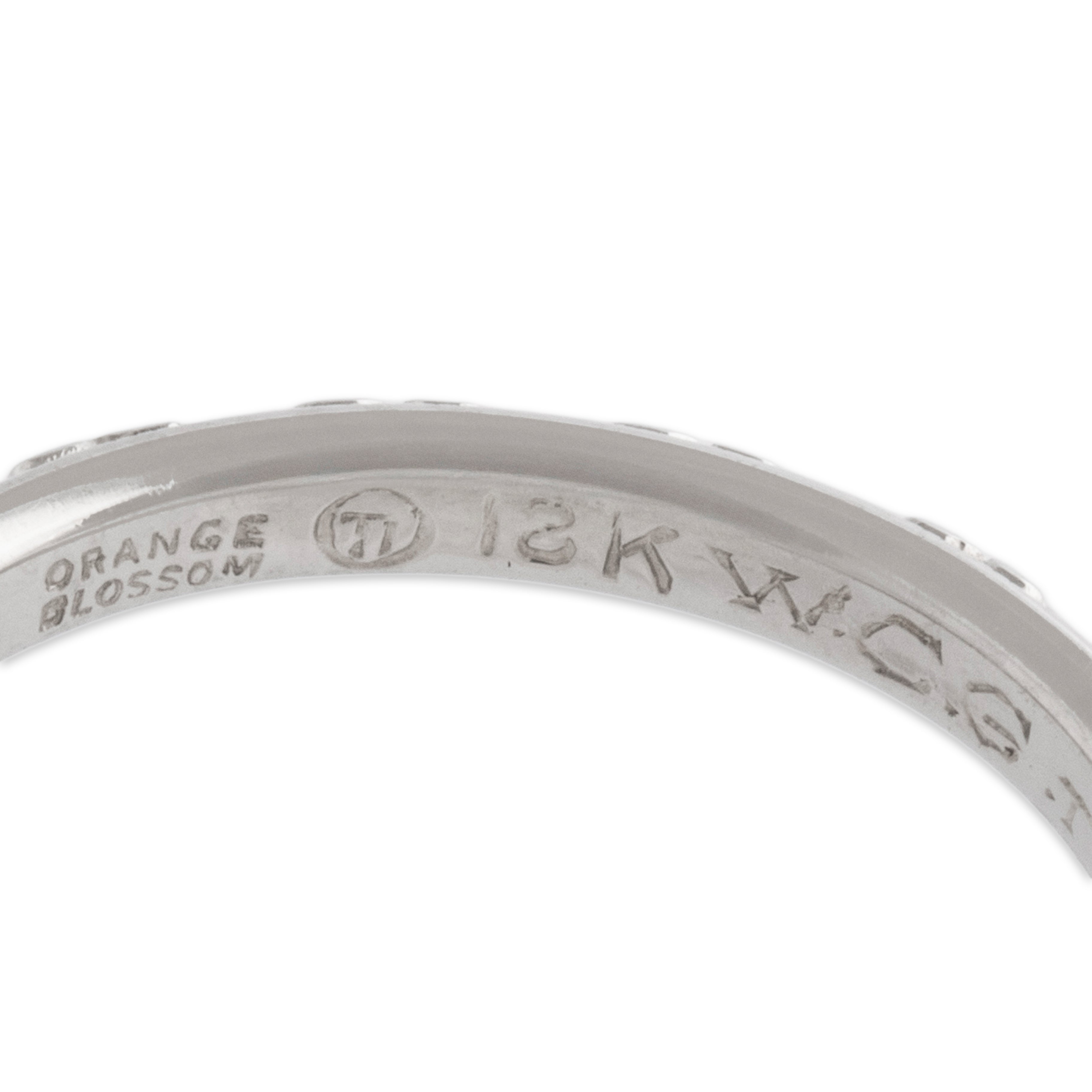 Antique Art Deco Traub 18k White Gold Gleaming Blossom Band Ring - Hallmark view